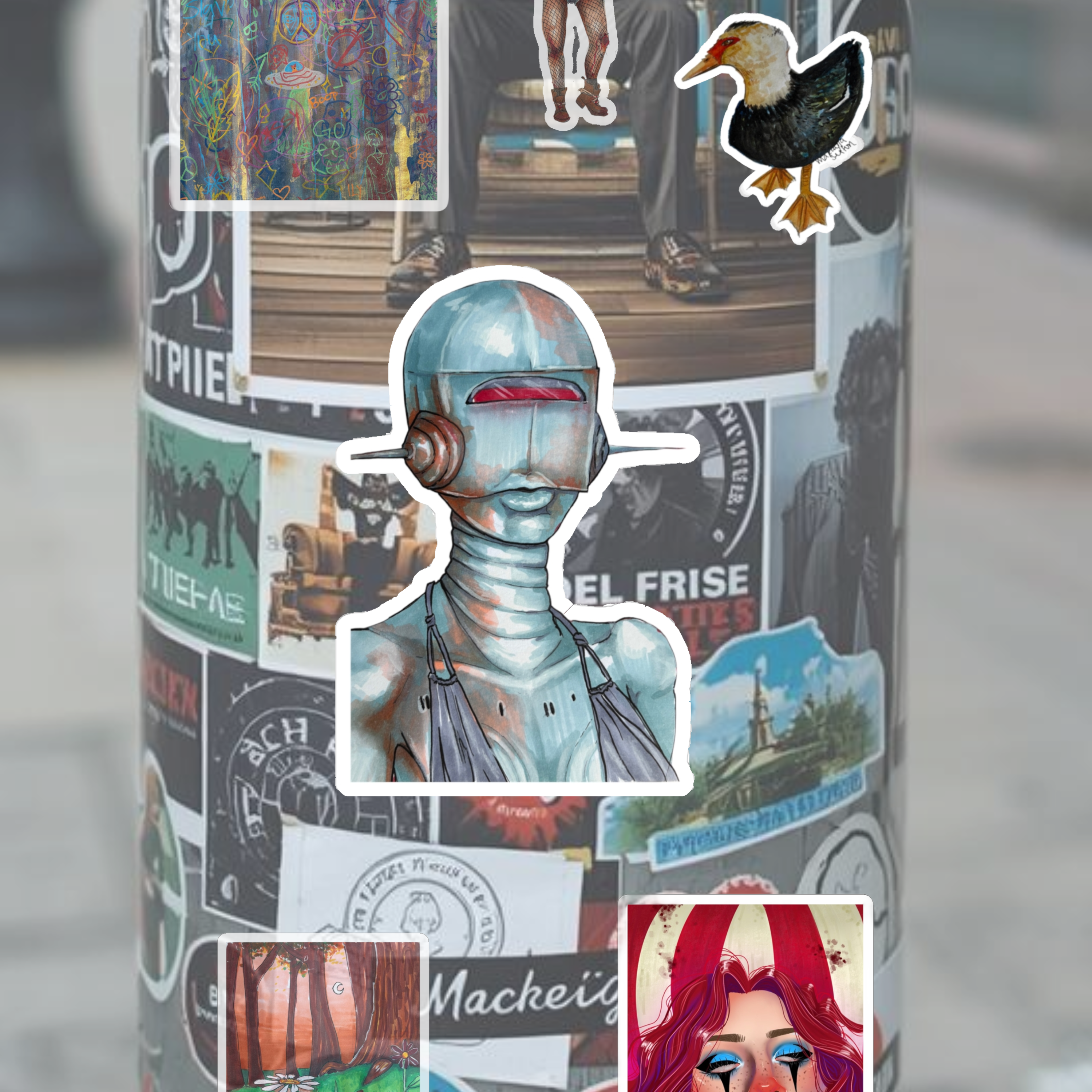 Futuristic Robot Kiss-Cut Stickers, Cool Stickers for Laptops, Car Decals, Unique Art Stickers, Sci-Fi Decorations