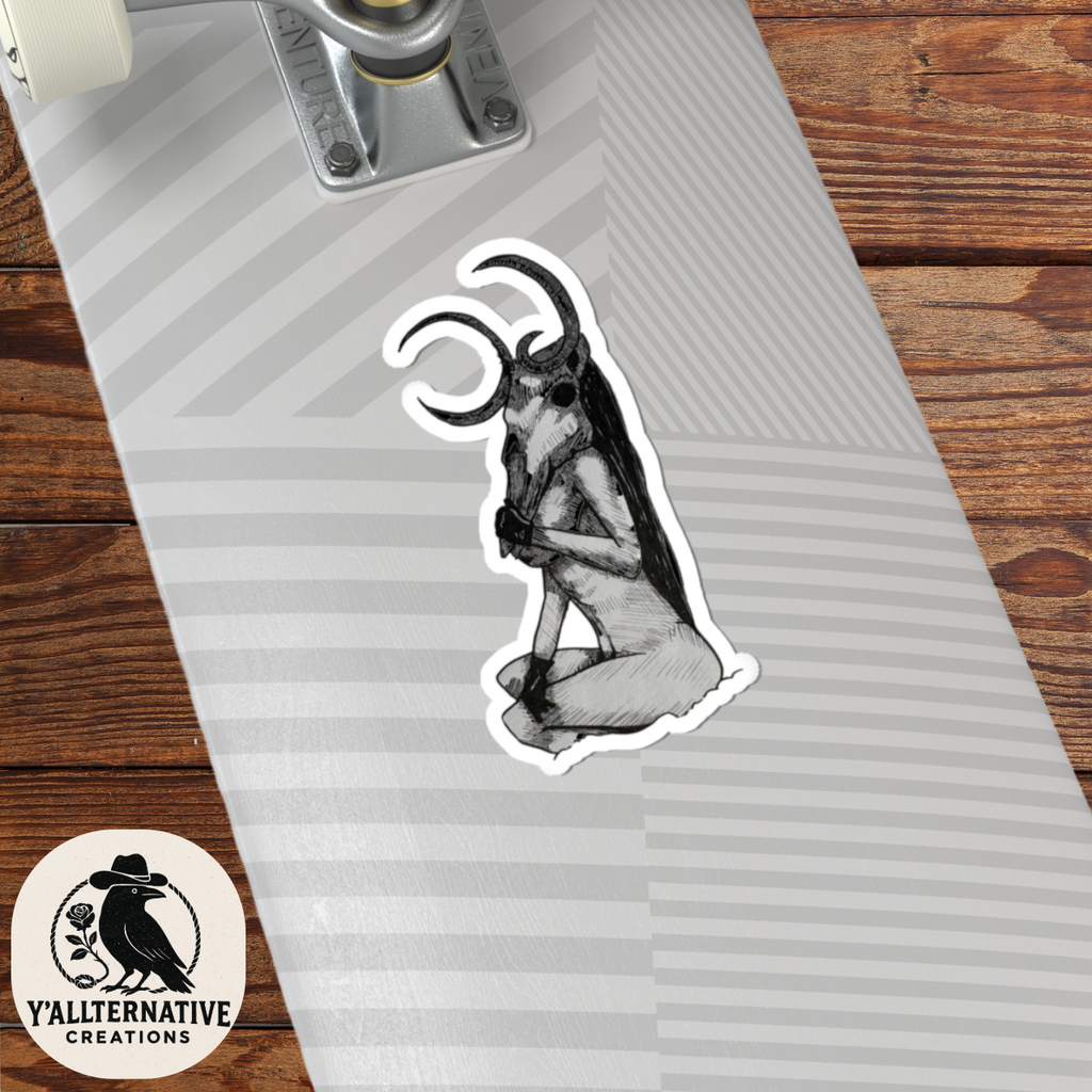 Mystical Horned Creature Kiss-Cut Stickers, Gothic Décor, Witchy Aesthetic, Laptop Sticker, Journal Accessory, Unique Gift