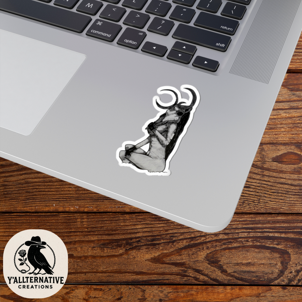 Mystical Horned Creature Kiss-Cut Stickers, Gothic Décor, Witchy Aesthetic, Laptop Sticker, Journal Accessory, Unique Gift