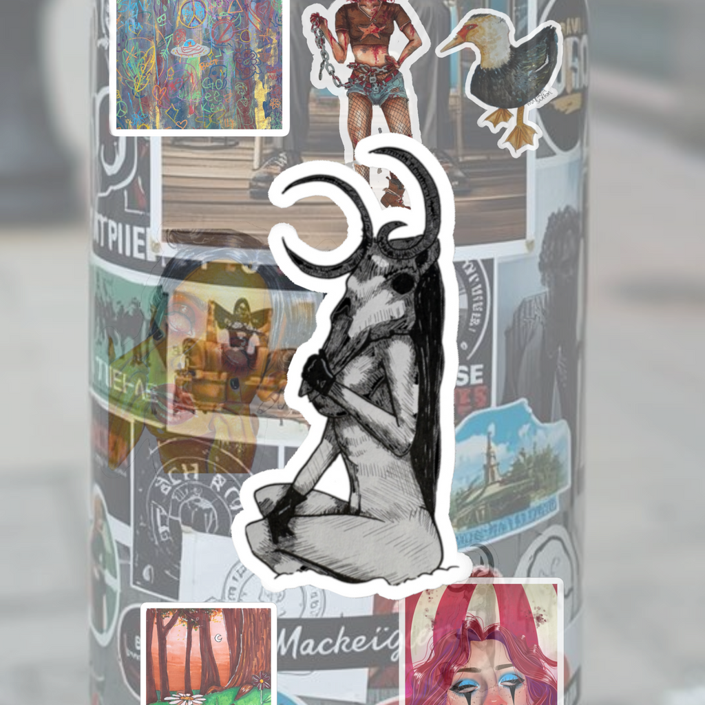Mystical Horned Creature Kiss-Cut Stickers, Gothic Décor, Witchy Aesthetic, Laptop Sticker, Journal Accessory, Unique Gift