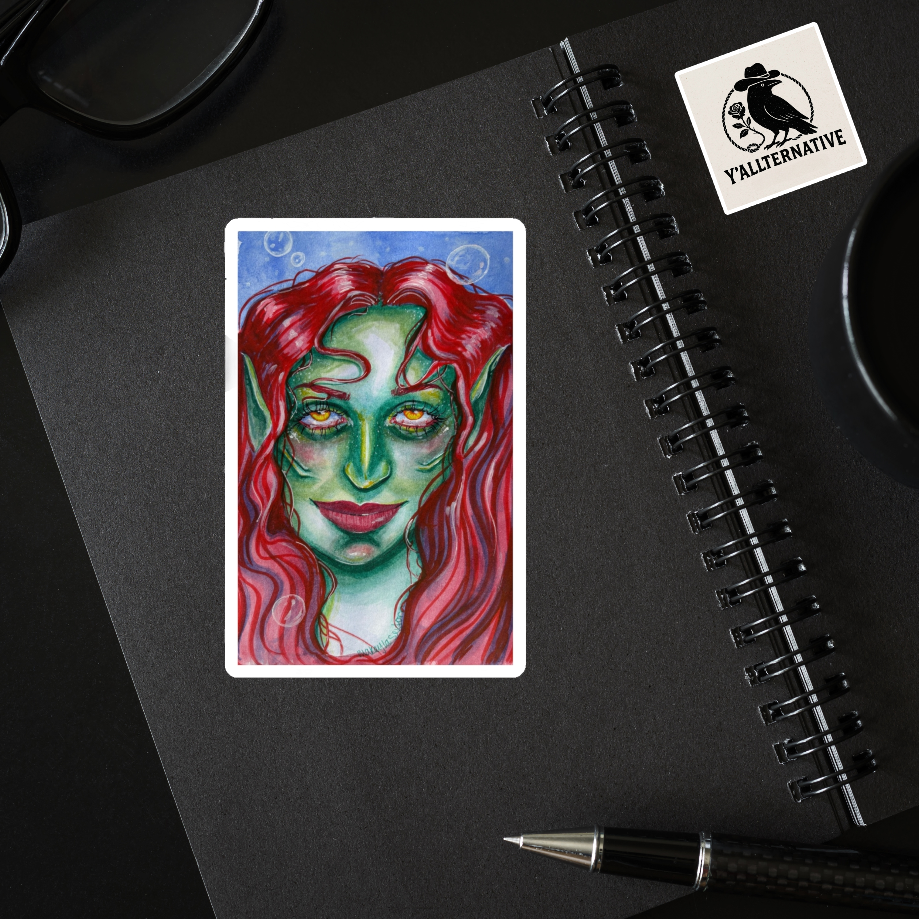 Creepy Mermaid Stickers, Halloween Sea Creature Decals, Gothic Laptop Decor, Spooky Ocean Theme, Underwater Fantasy Art, Haunting Planner