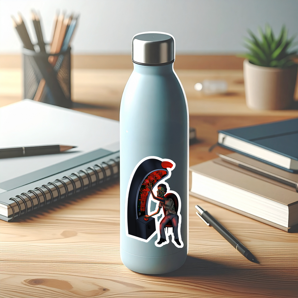 Arcade Hacker Sticker — Retro Cyberpunk Gamer Kiss-Cut Decal