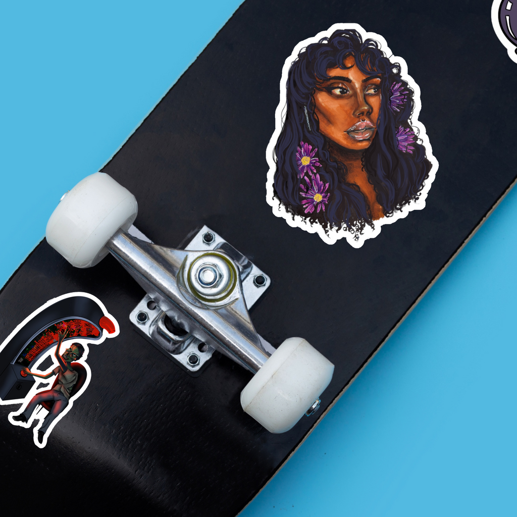 Floral Afro Portrait Sticker — Black Woman Illustration Kiss-Cut Sticker