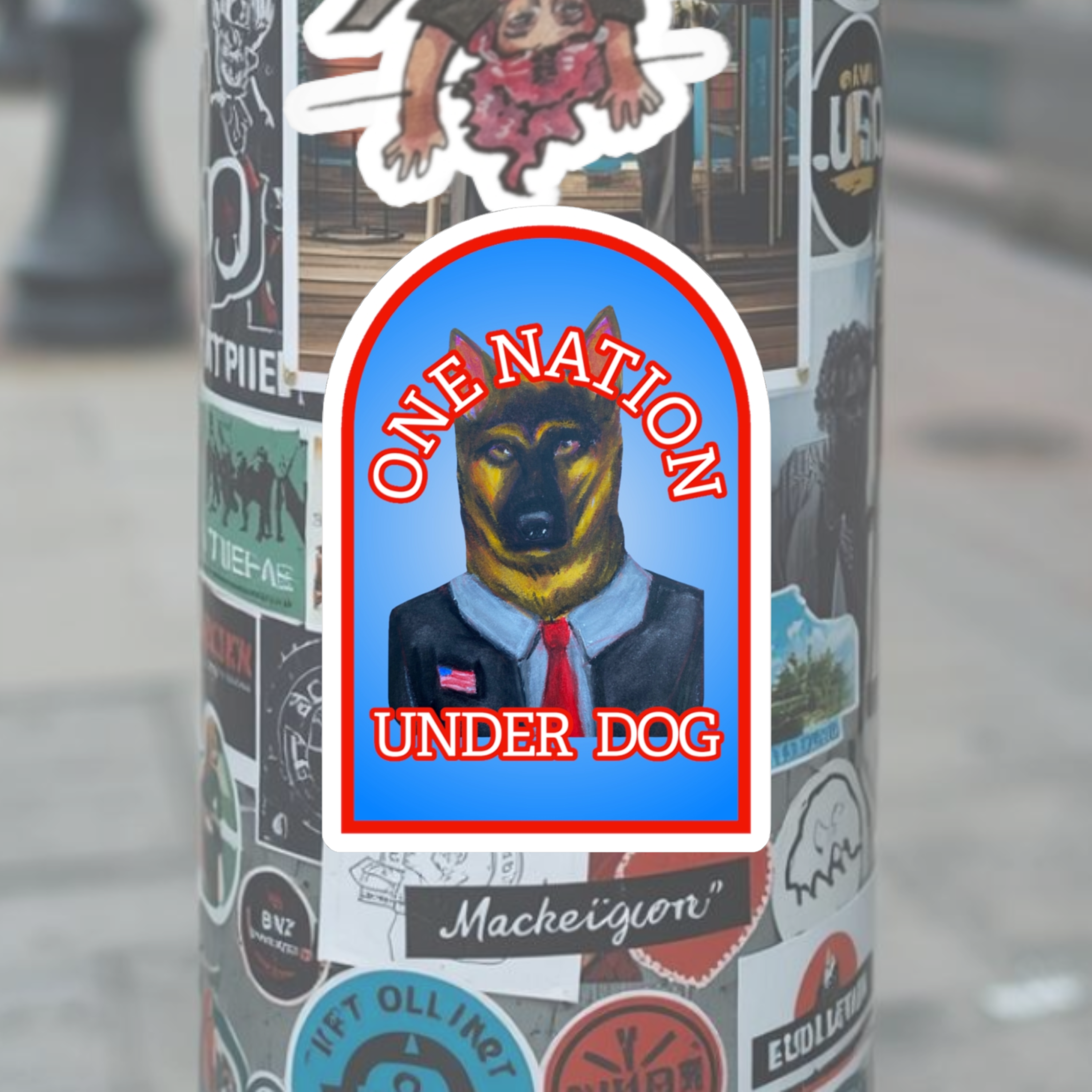 One Nation Under Dog Kiss-Cut Sticker — Political German Shepherd Laptop Decal