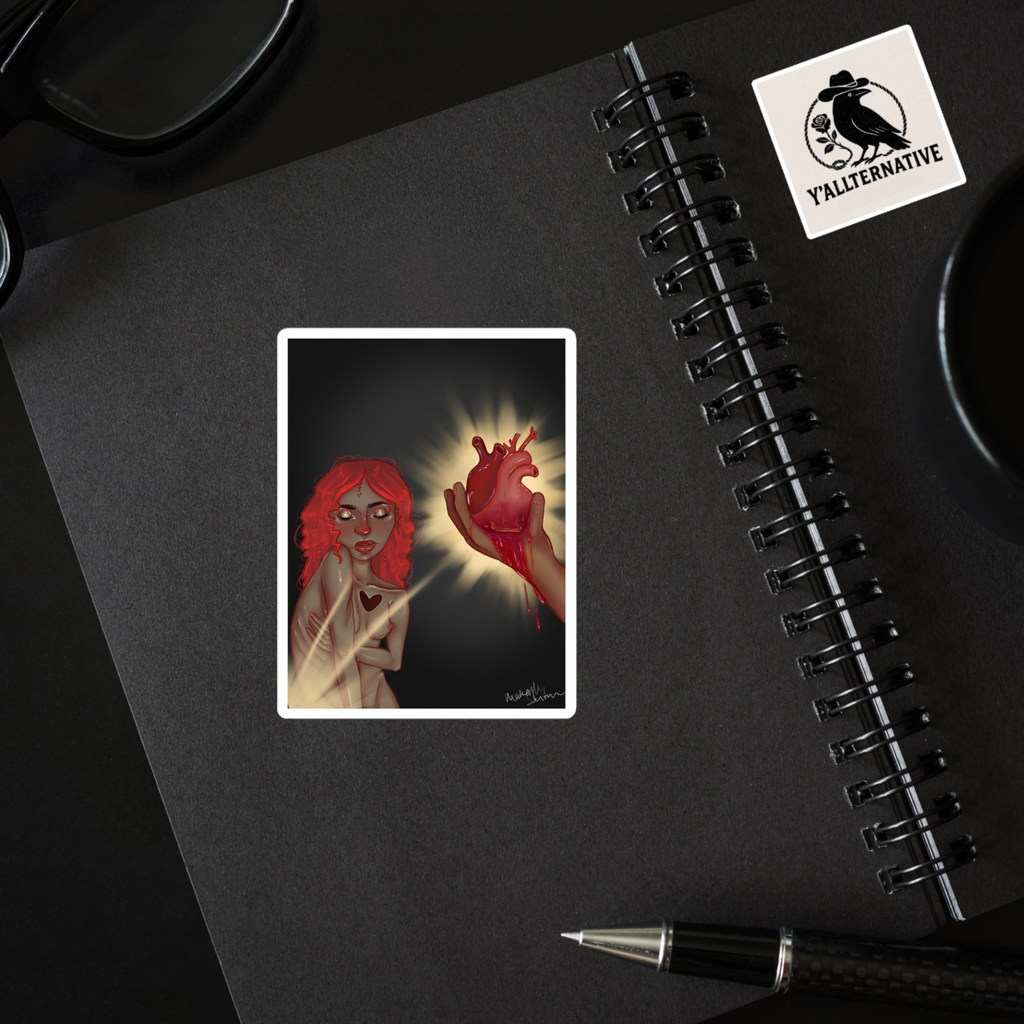 Gothic Red-Haired Heart In Hand Kiss-Cut Sticker