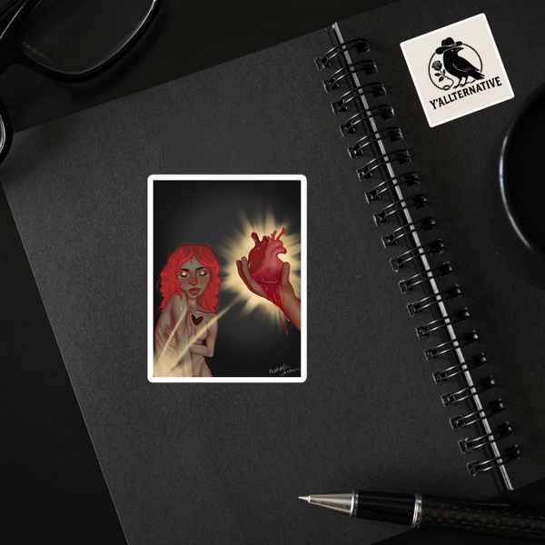 Gothic Red-Haired Heart In Hand Kiss-Cut Sticker