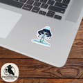 Melted Mushroom Girl Kiss-Cut Sticker — Surreal Blue Illustration Laptop Decal