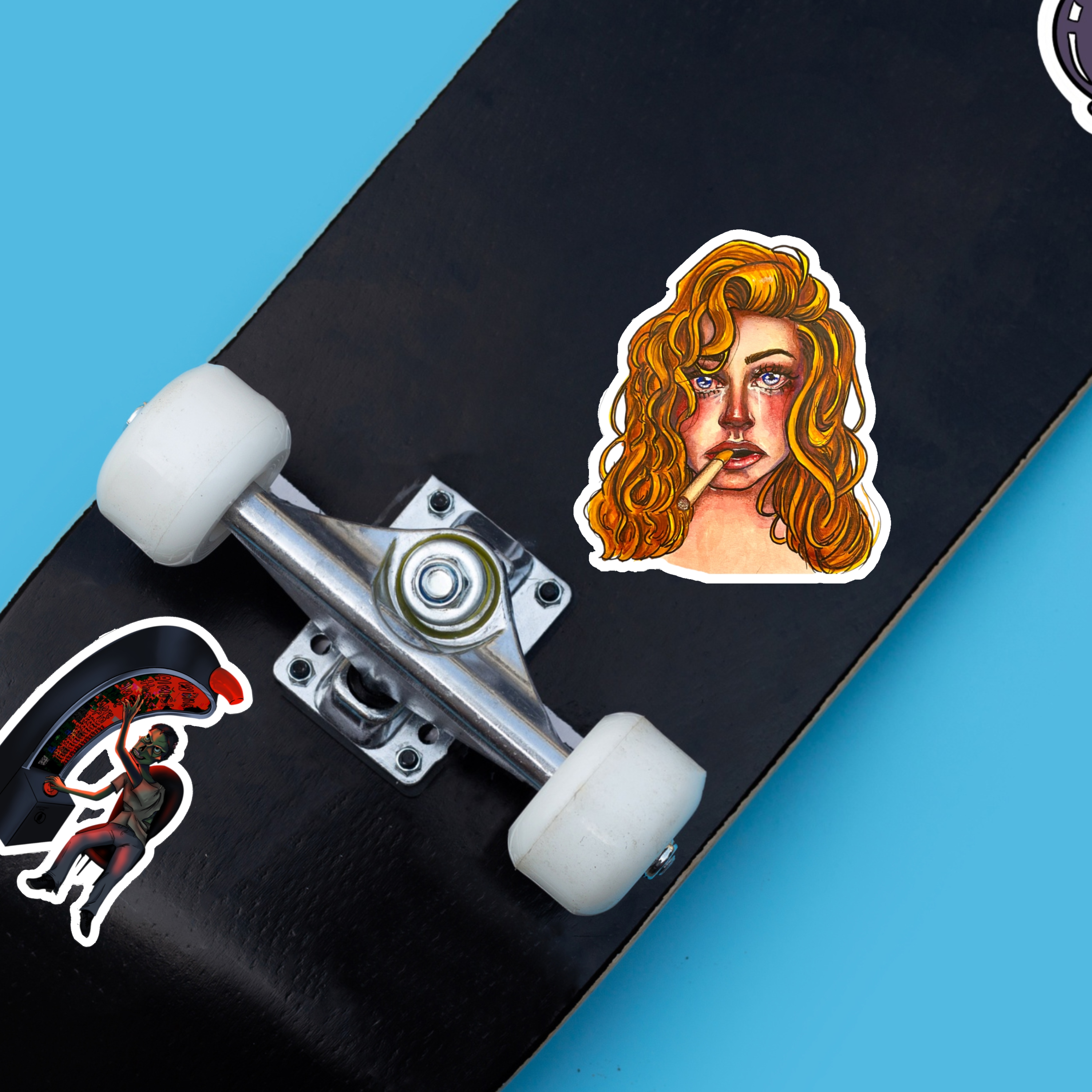 Redhead Sad Girl Portrait Sticker — Moody Art Kiss-Cut Laptop Decal