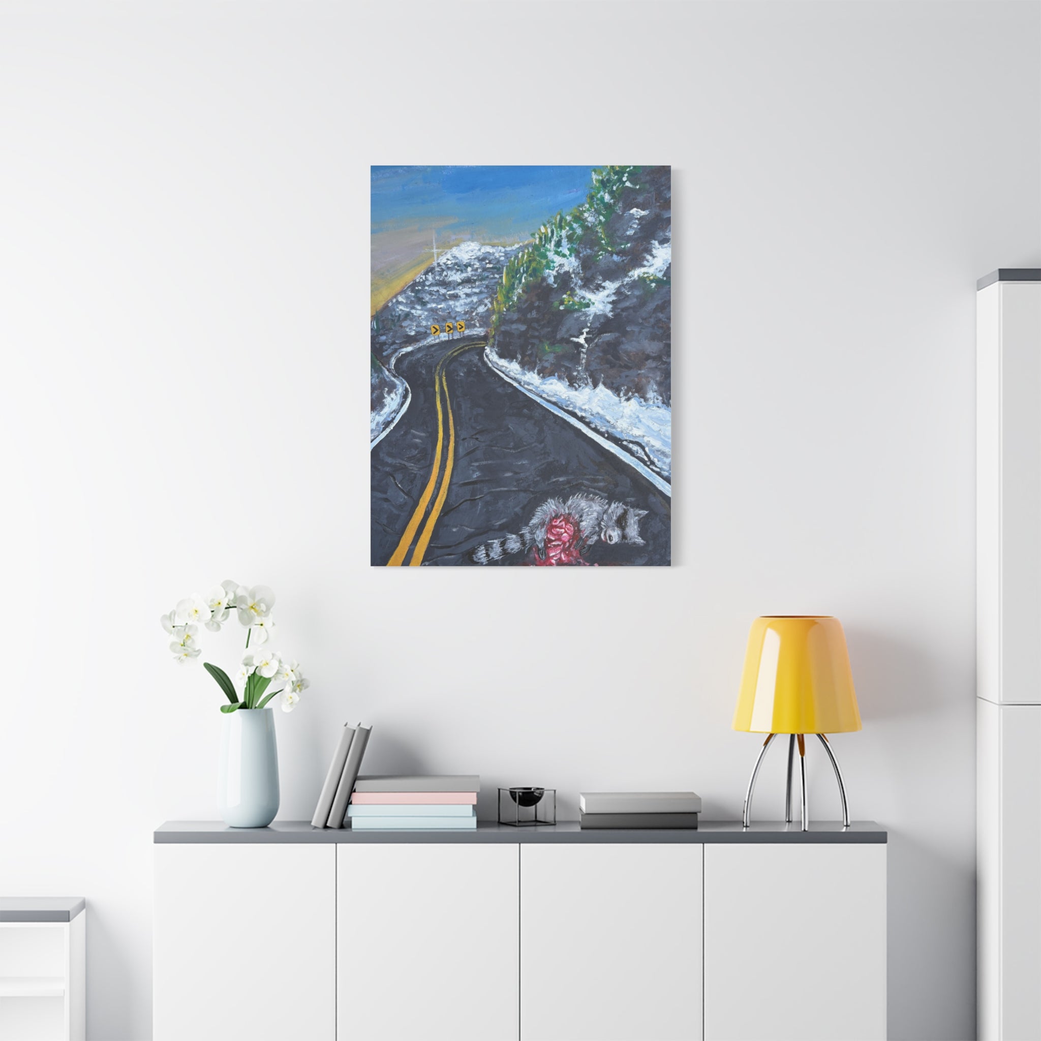 Mountain Scene Road Animal Canvas Print