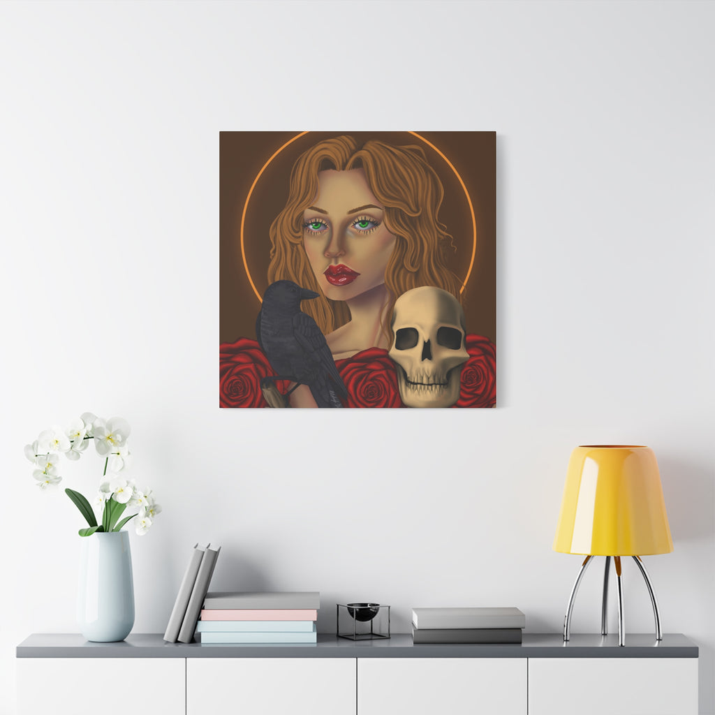 Vintage Skull & Roses Dark Portrait Canvas Print