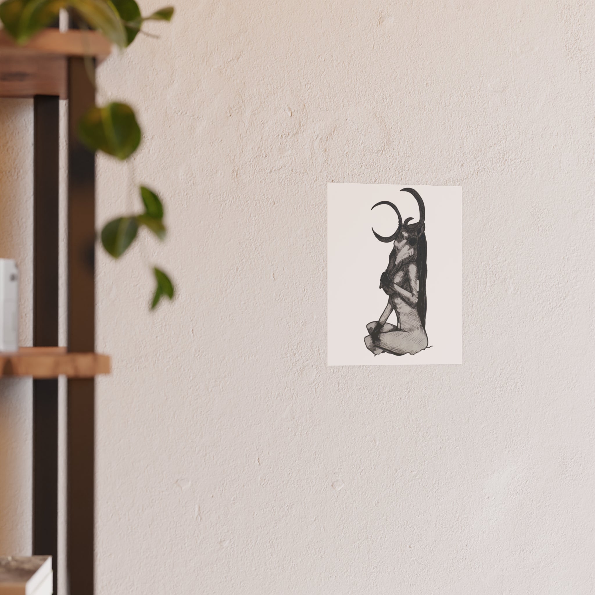 Occult Goat Skull Art Poster — Monochrome Witchy Wall Print