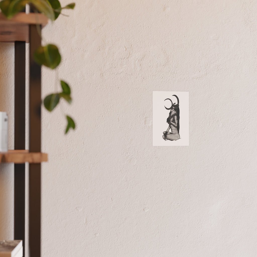 Occult Goat Skull Art Poster — Monochrome Witchy Wall Print