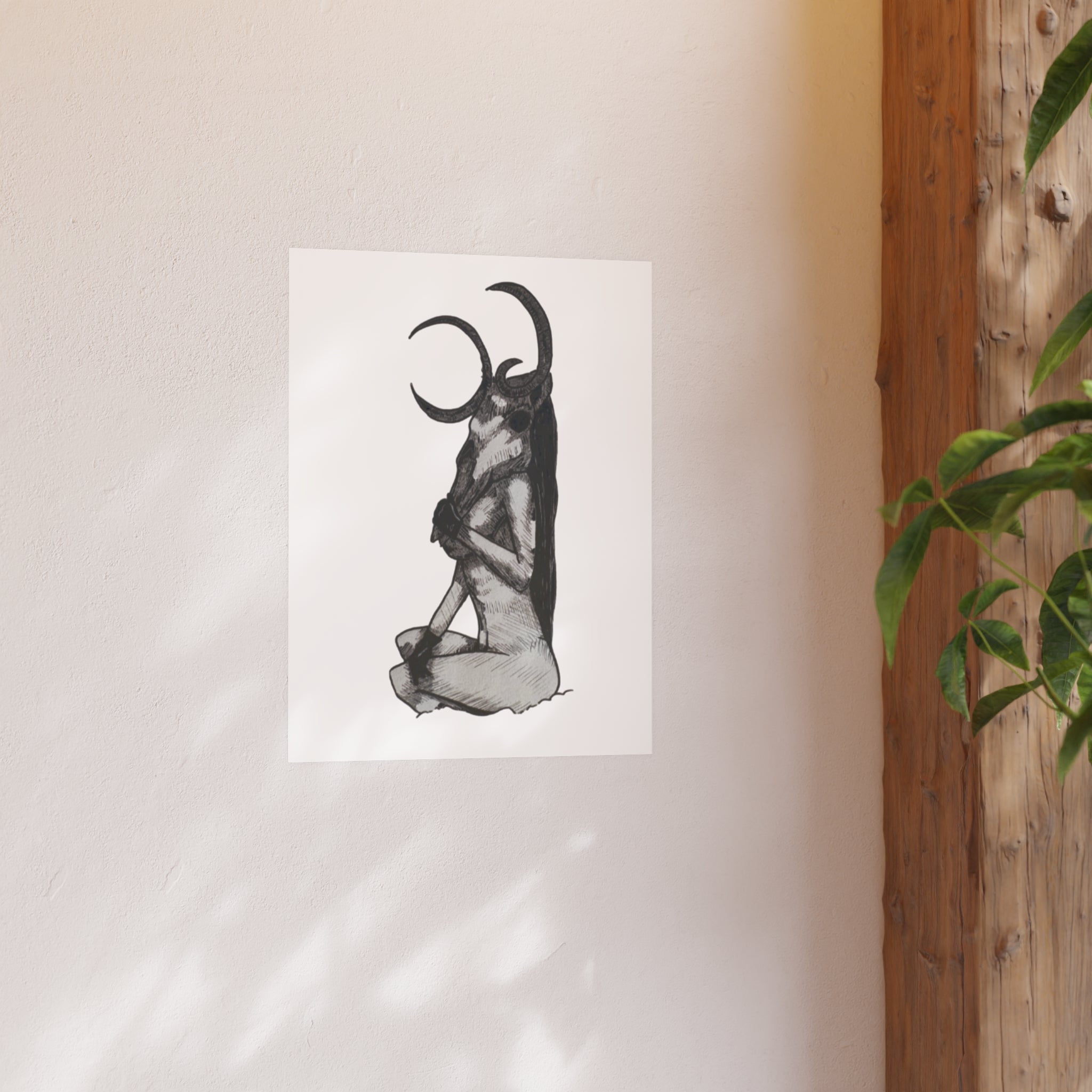 Occult Goat Skull Art Poster — Monochrome Witchy Wall Print