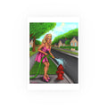 Playful Suburban Pin-Up Art Print — Woman Watering Fire Hydrant Poster