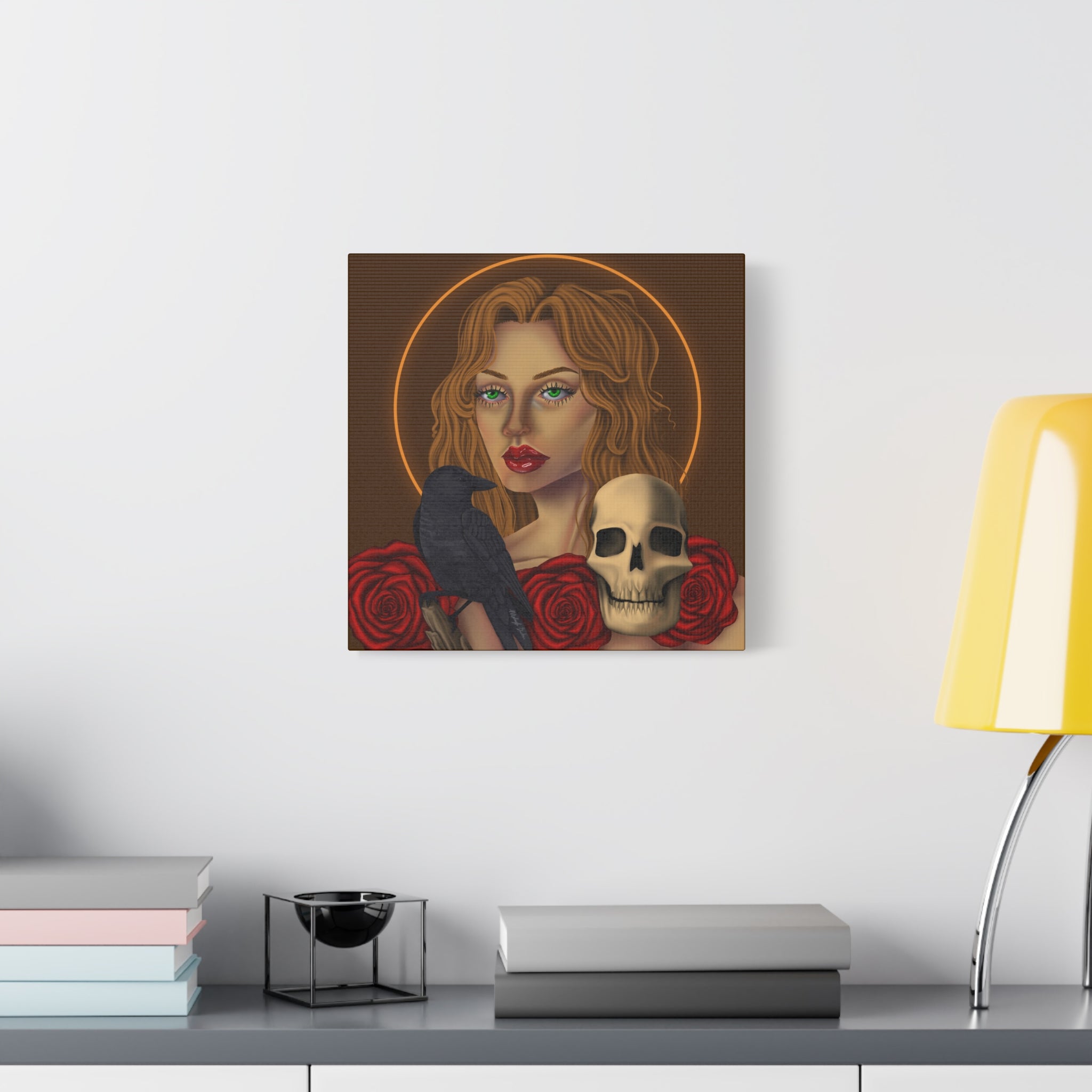 Vintage Skull & Roses Dark Portrait Canvas Print
