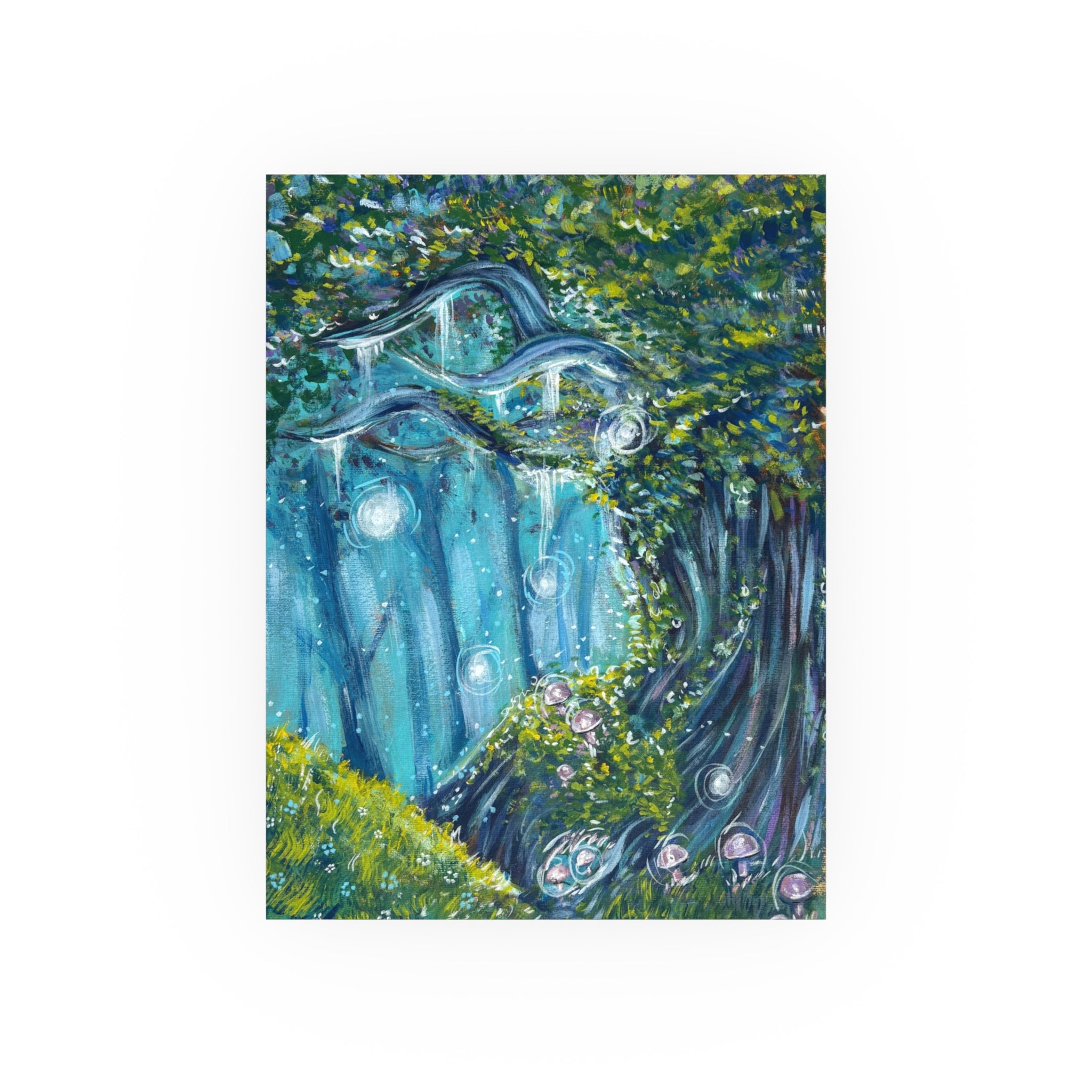 Enchanted Forest Art Poster — Whimsical Blue Tree Landscape