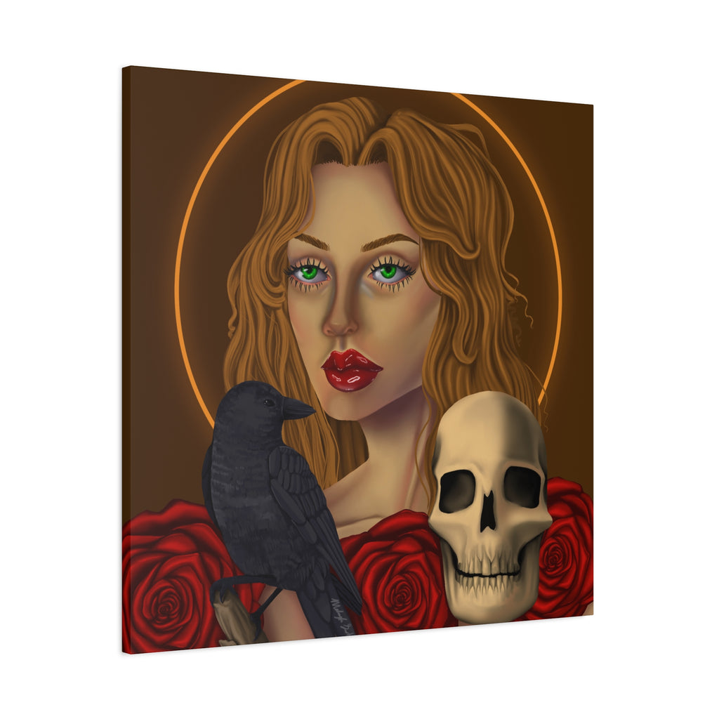 Vintage Skull & Roses Dark Portrait Canvas Print