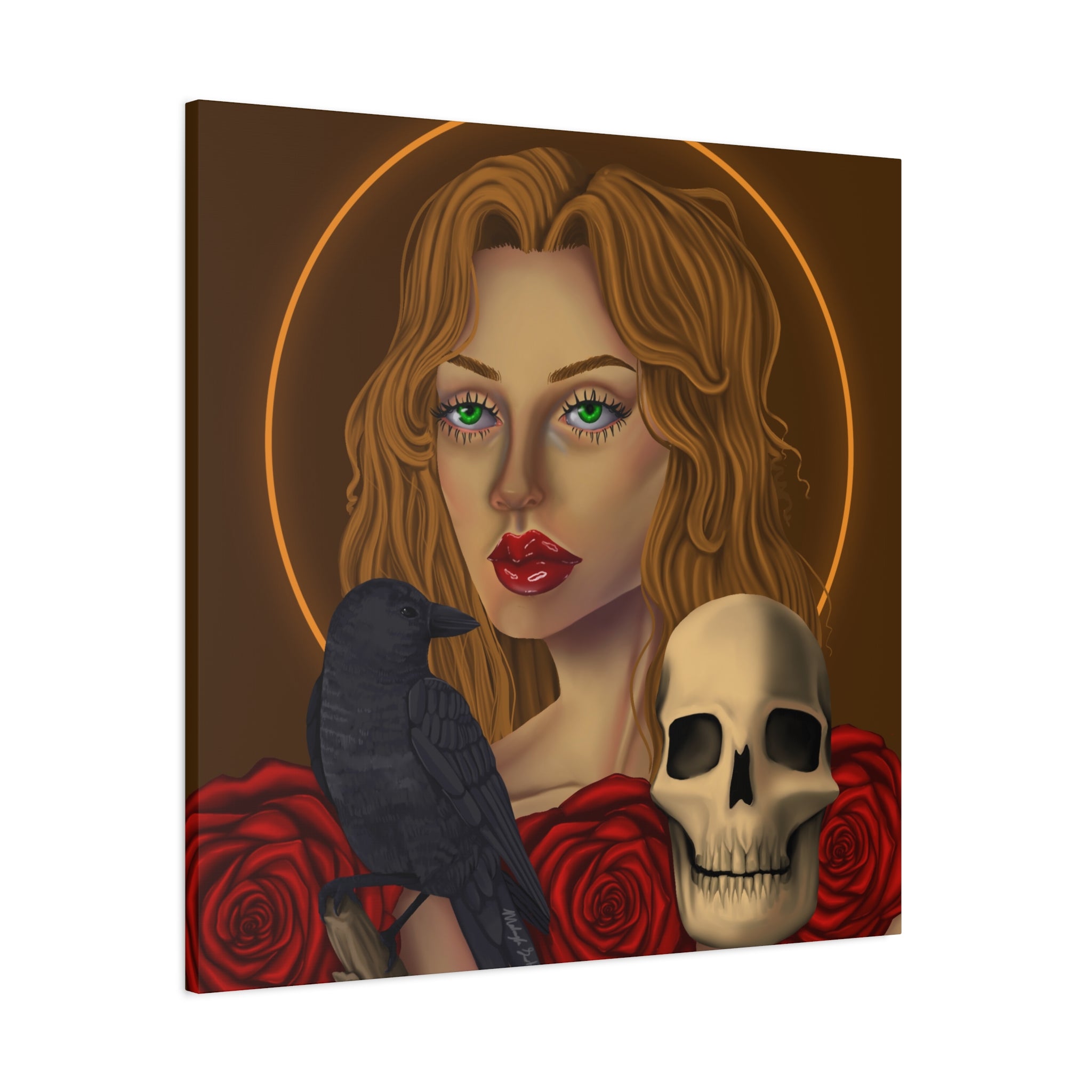 Vintage Skull & Roses Dark Portrait Canvas Print