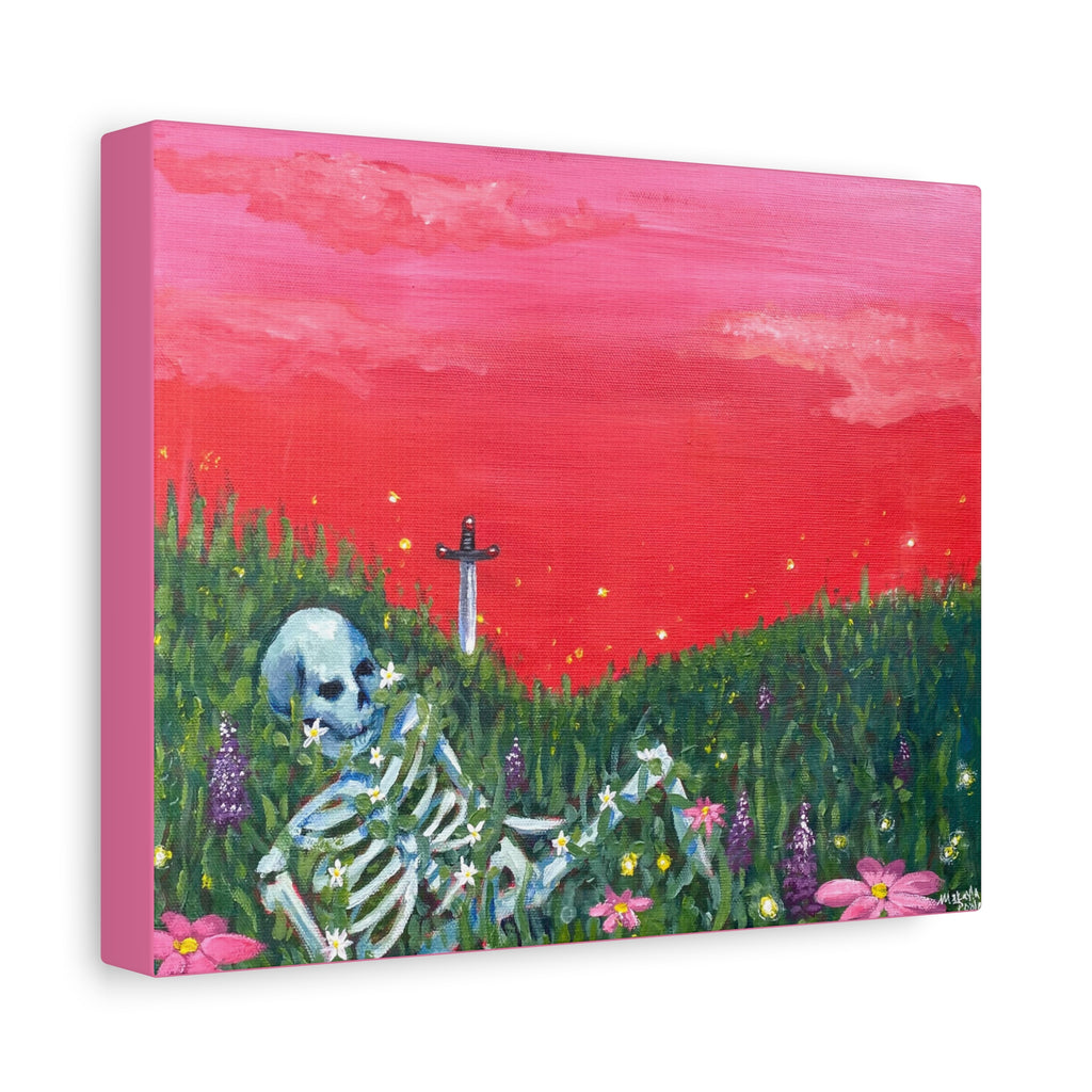 Resting Skeleton in Wildflower Field Canvas Print