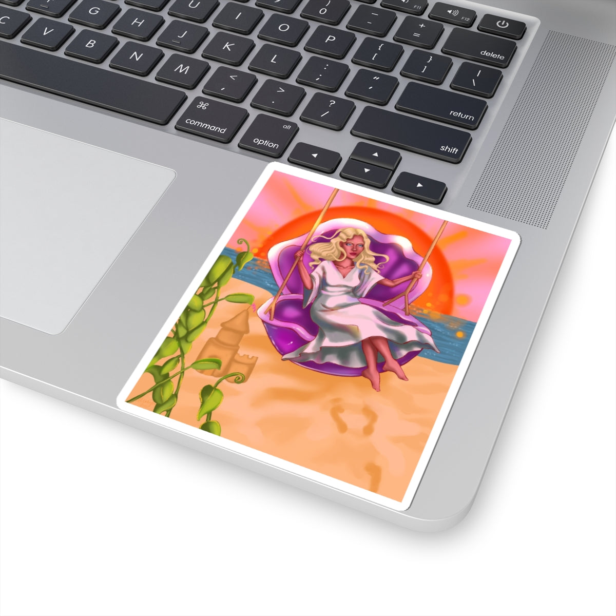 Beach Sunset Shell Girl Kiss-Cut Sticker