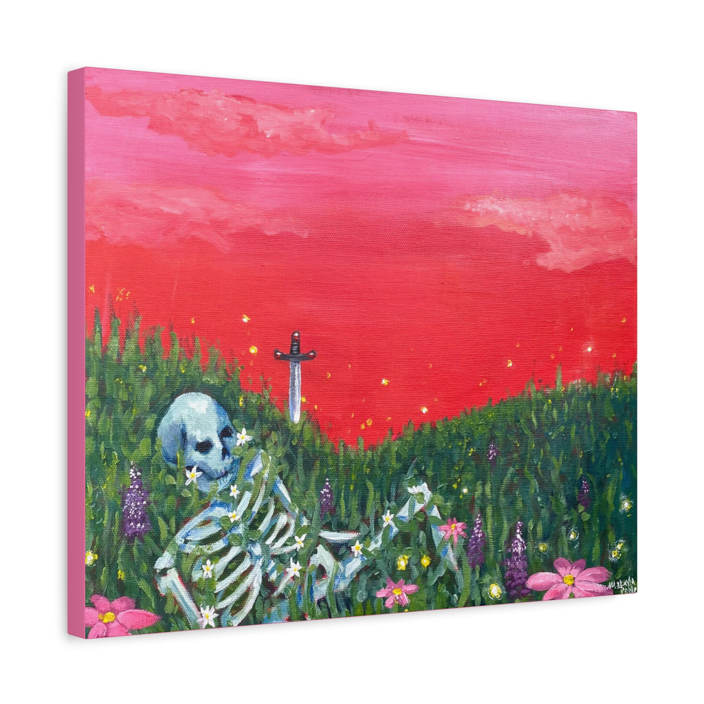 Resting Skeleton in Wildflower Field Canvas Print