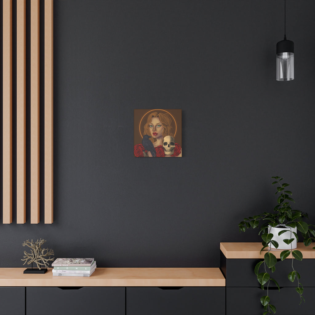 Vintage Skull & Roses Dark Portrait Canvas Print