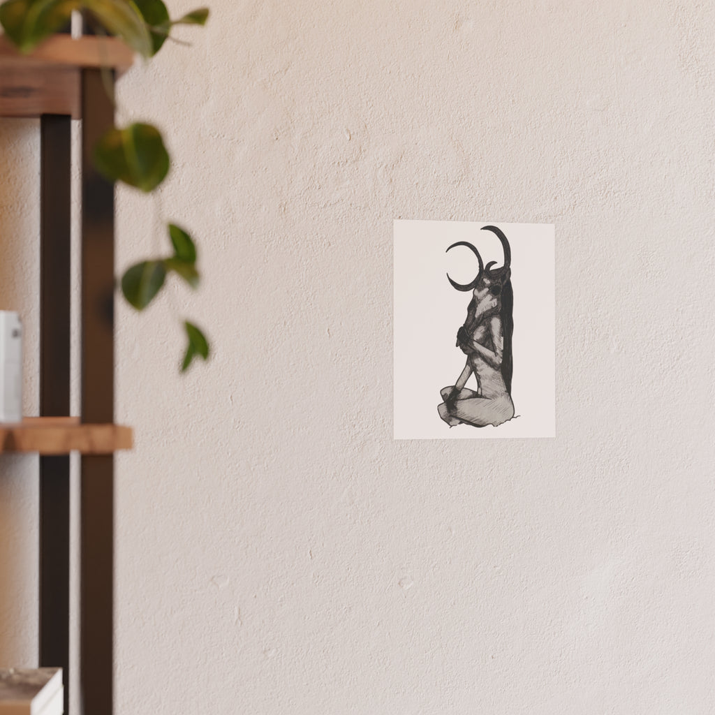 Occult Goat Skull Art Poster — Monochrome Witchy Wall Print