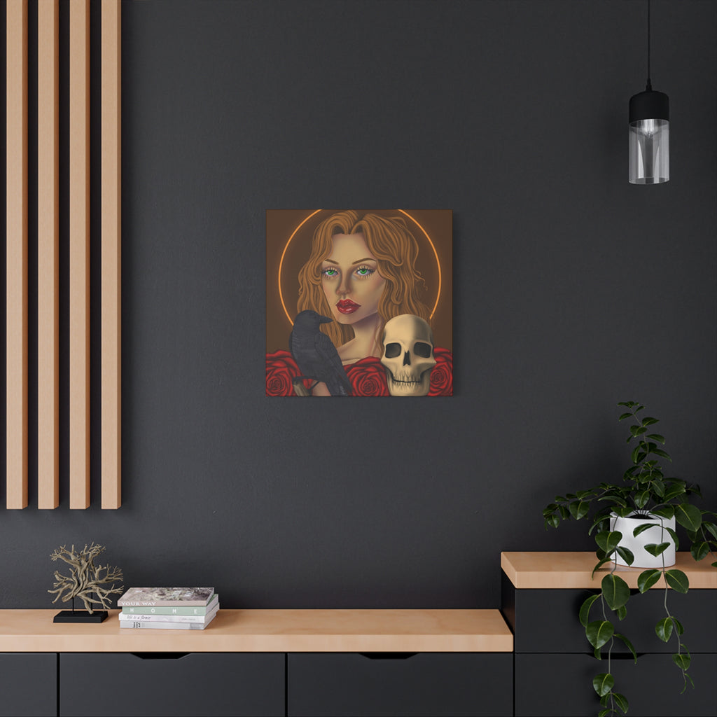 Vintage Skull & Roses Dark Portrait Canvas Print