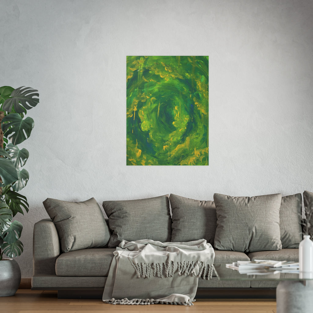 Abstract Green Vortex Poster — Swirling Botanical Art Print
