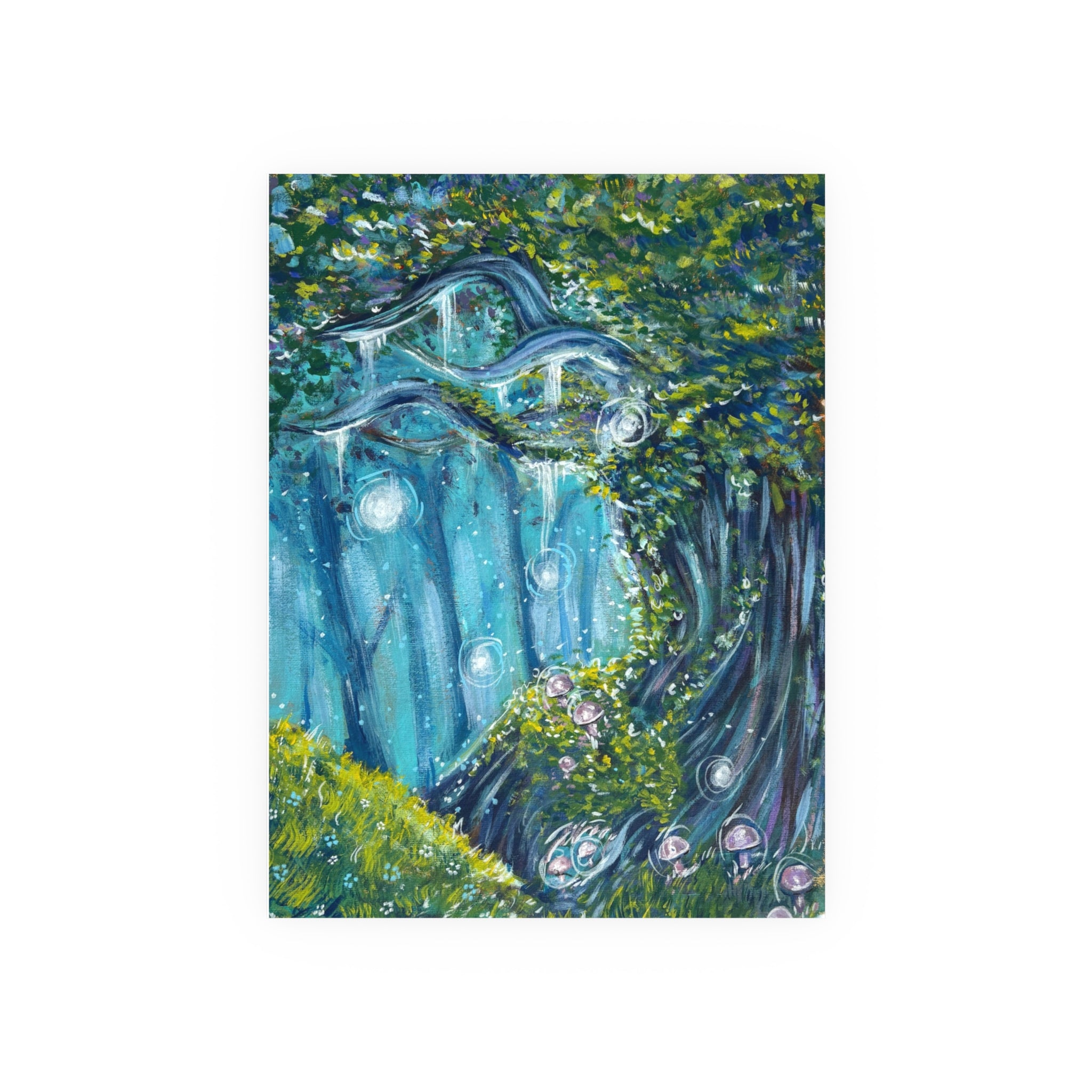 Enchanted Forest Art Poster — Whimsical Blue Tree Landscape