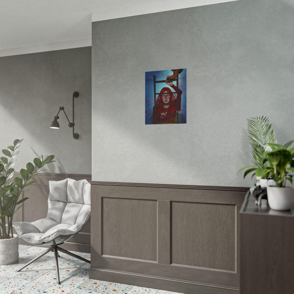 Rolled Poster — Moody Red-Haired Woman Climbing Ladder Art Print