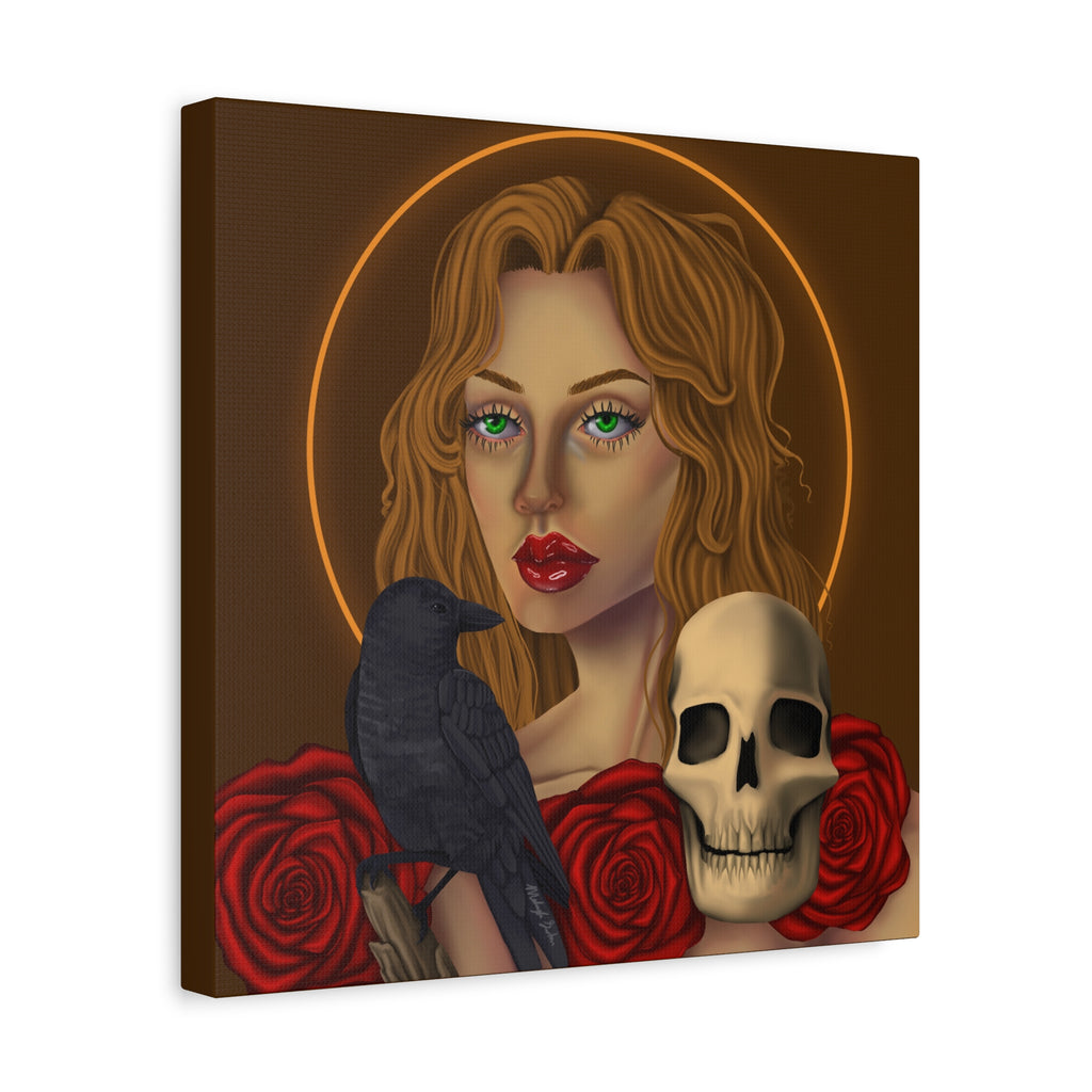 Vintage Skull & Roses Dark Portrait Canvas Print