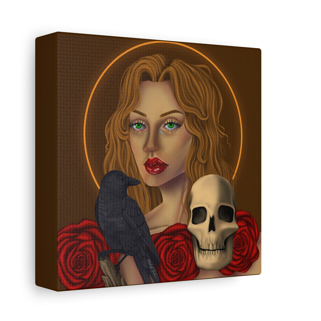 Vintage Skull & Roses Dark Portrait Canvas Print