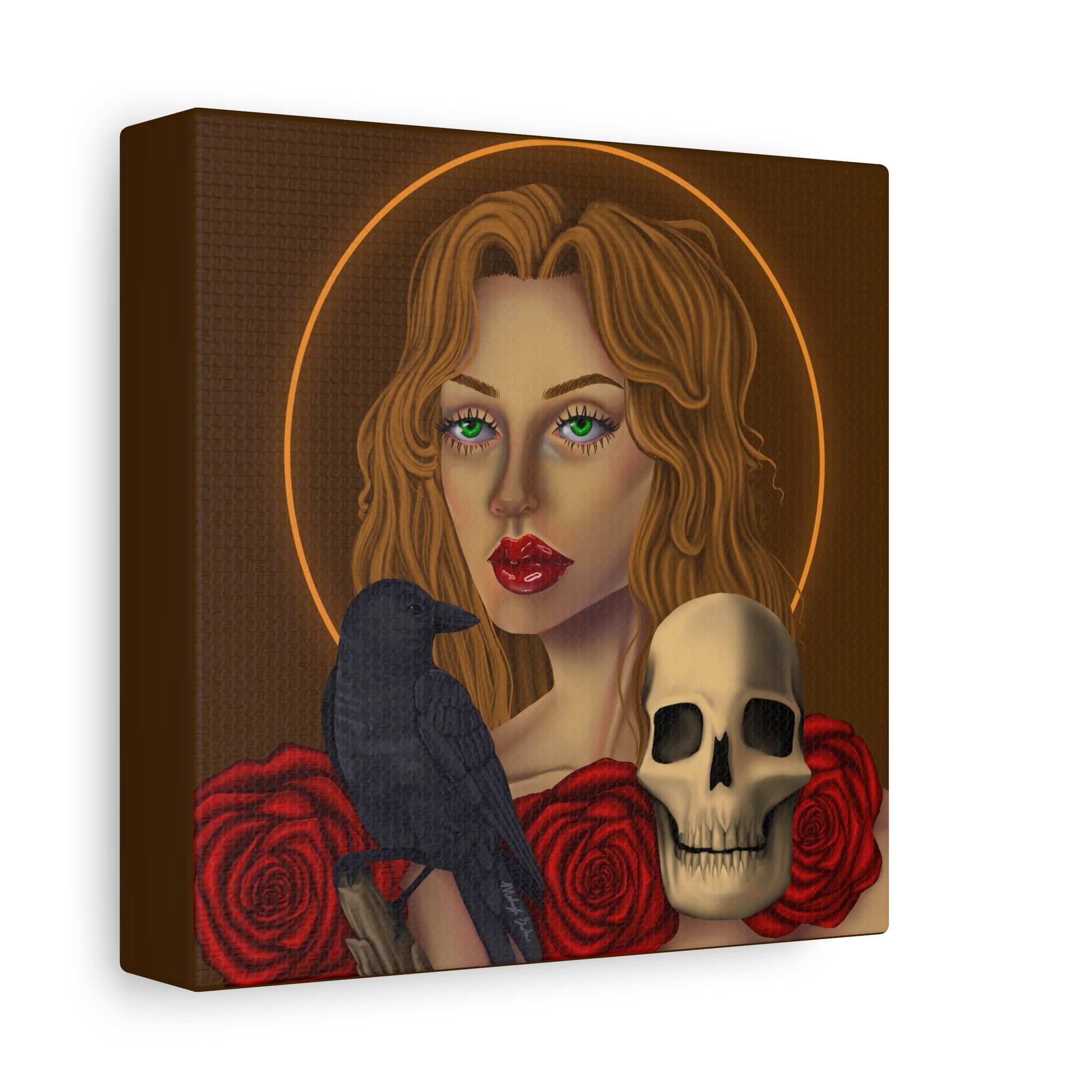 Vintage Skull & Roses Dark Portrait Canvas Print