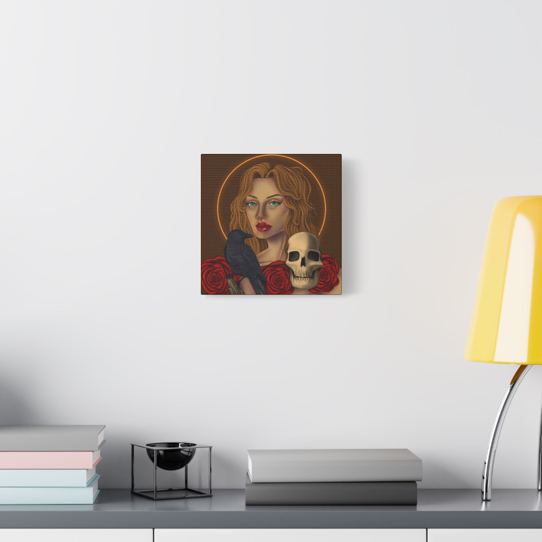 Vintage Skull & Roses Dark Portrait Canvas Print