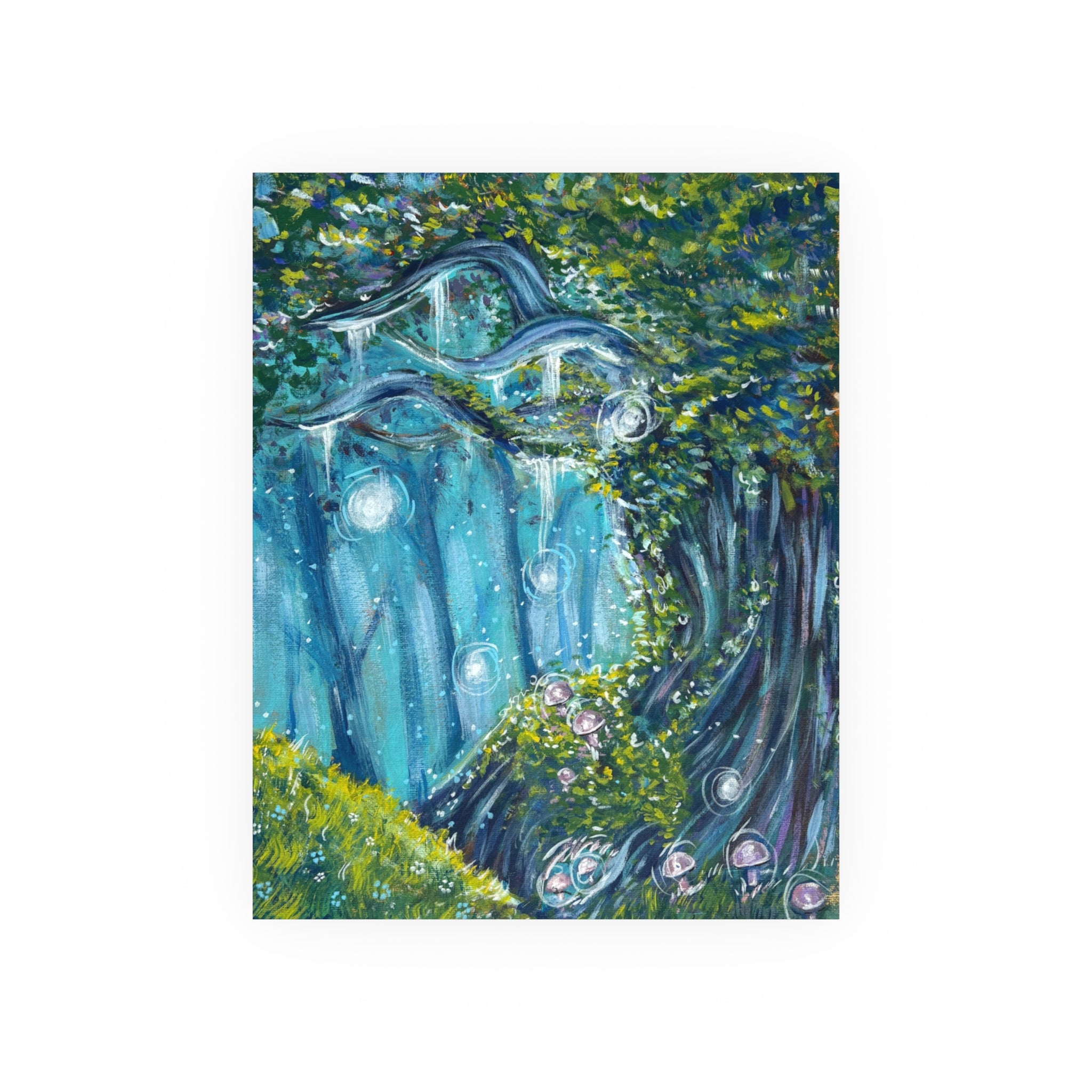 Enchanted Forest Art Poster — Whimsical Blue Tree Landscape