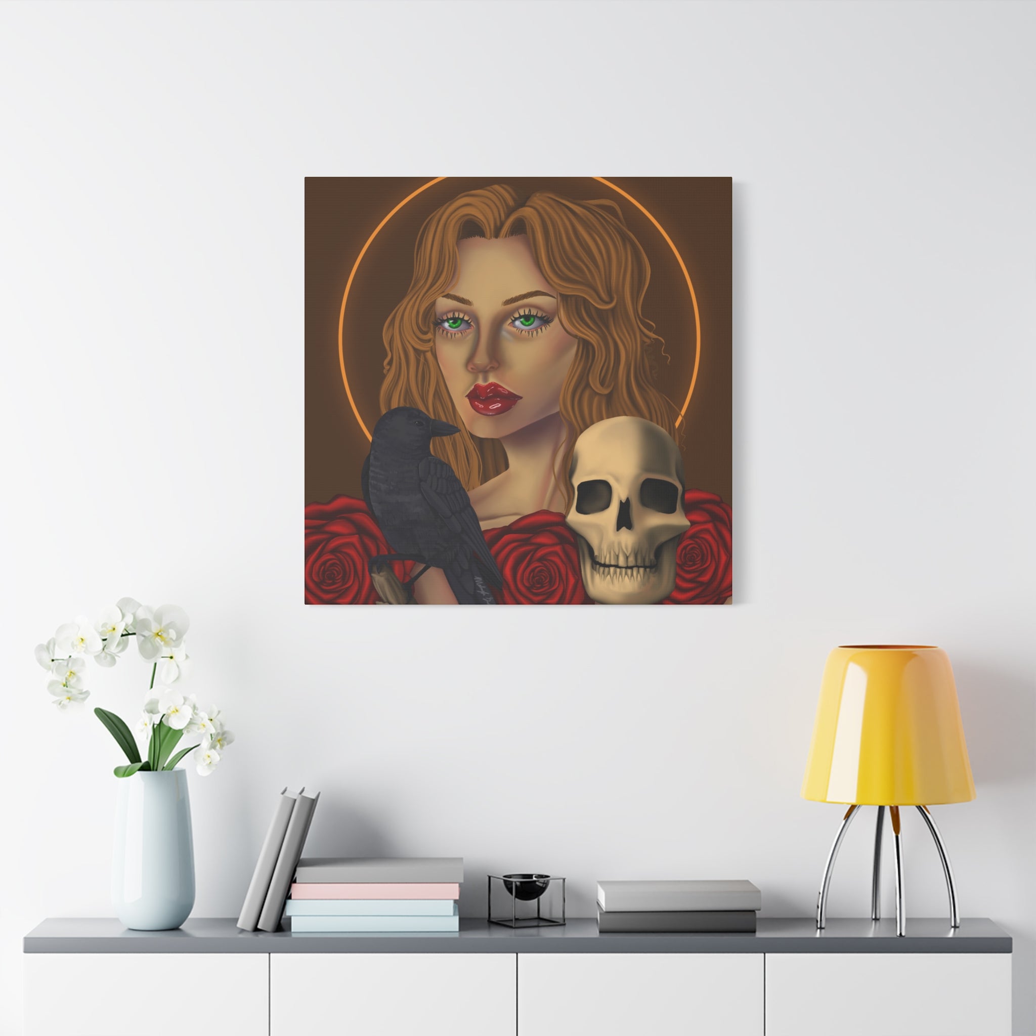 Vintage Skull & Roses Dark Portrait Canvas Print