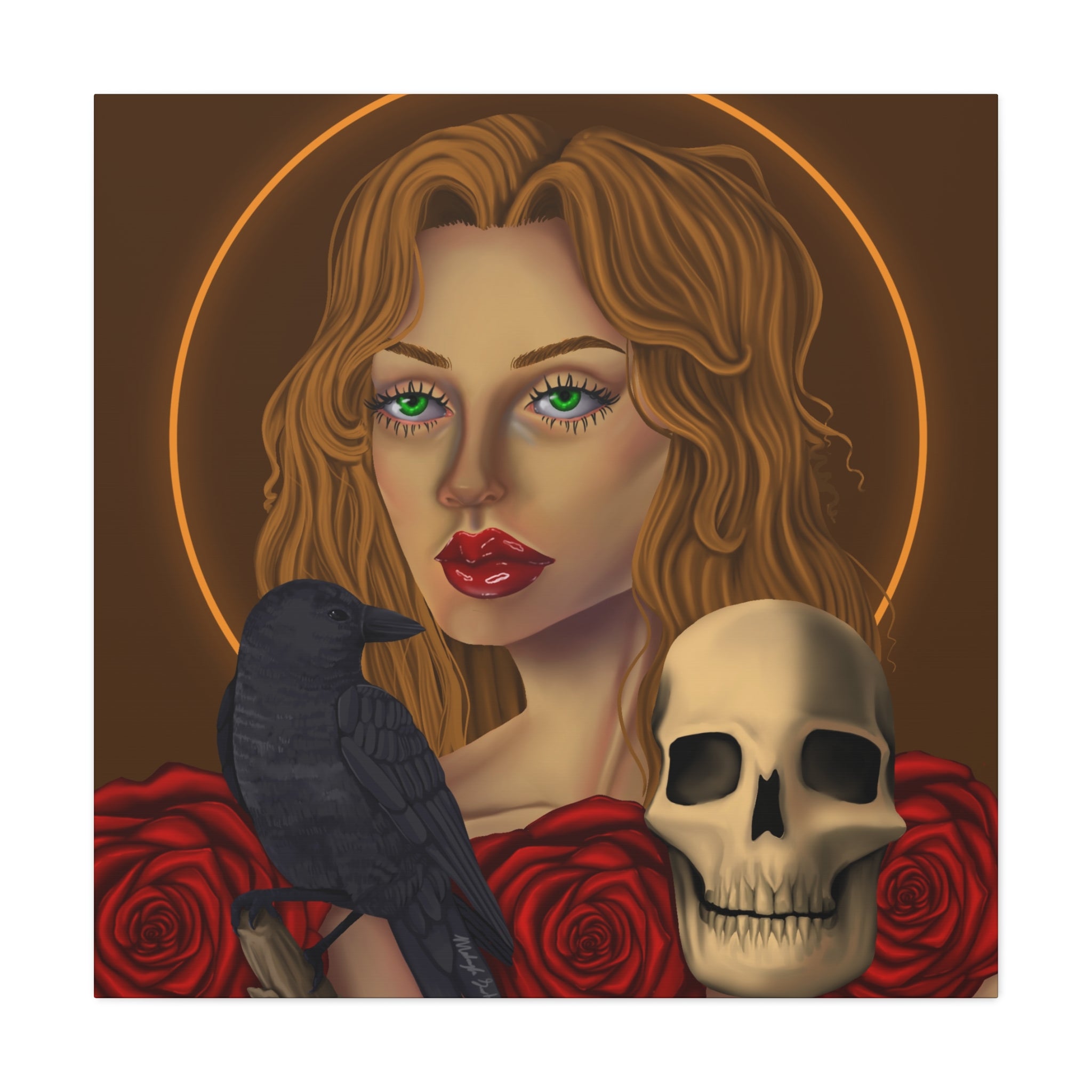 Vintage Skull & Roses Dark Portrait Canvas Print