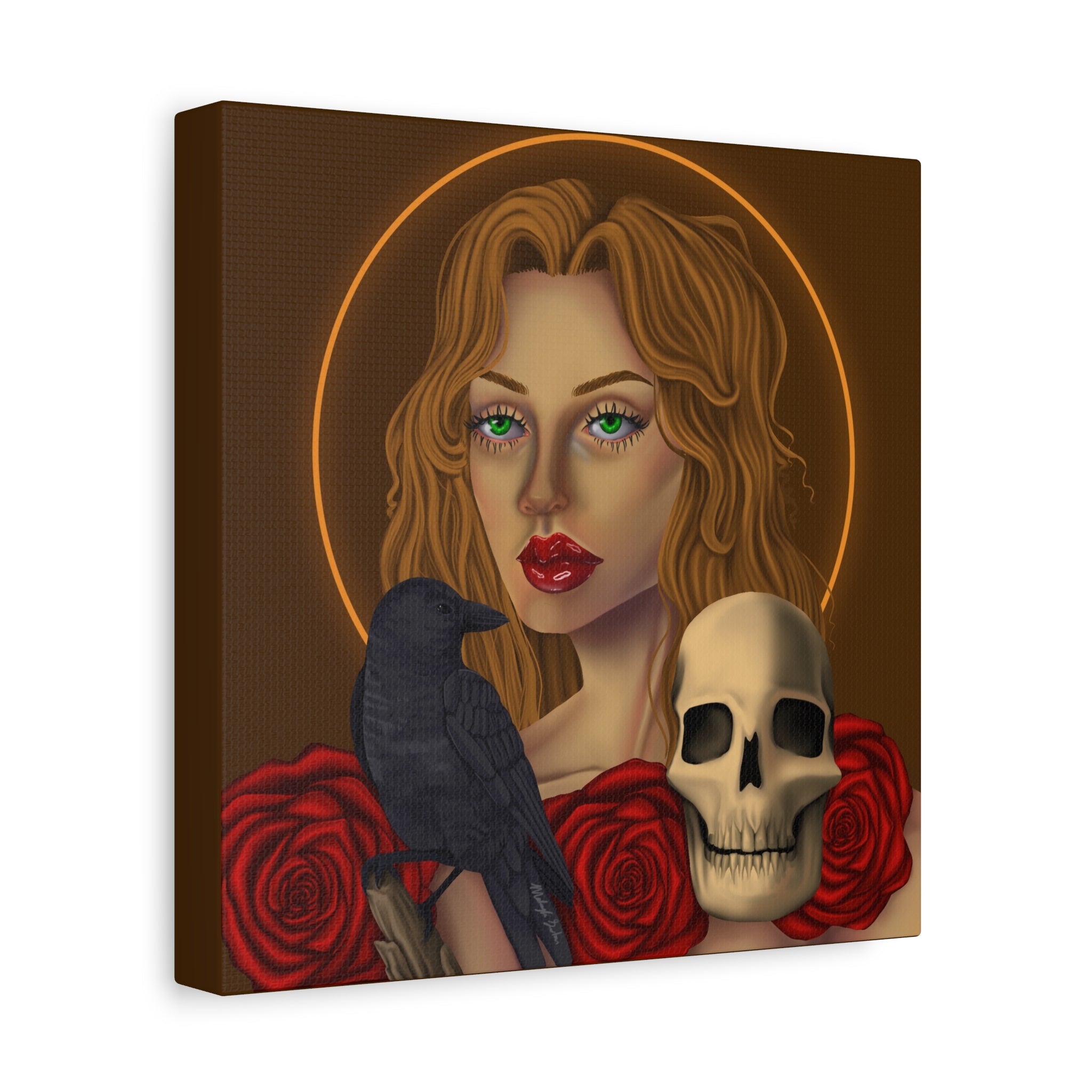 Vintage Skull & Roses Dark Portrait Canvas Print
