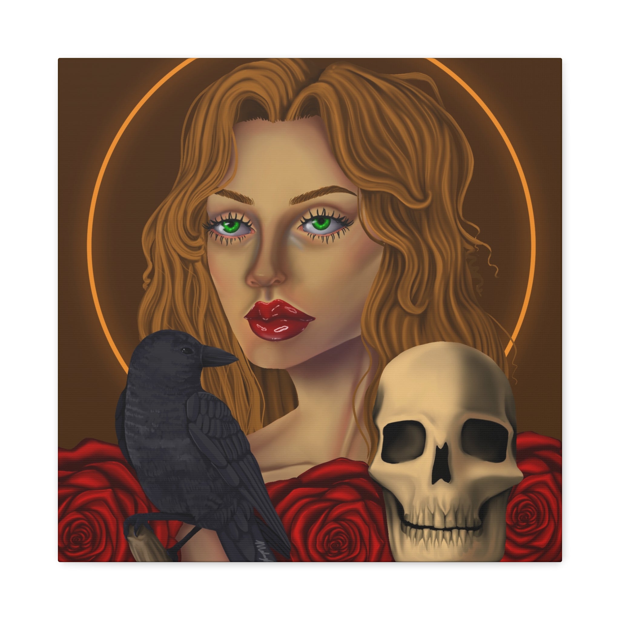 Vintage Skull & Roses Dark Portrait Canvas Print