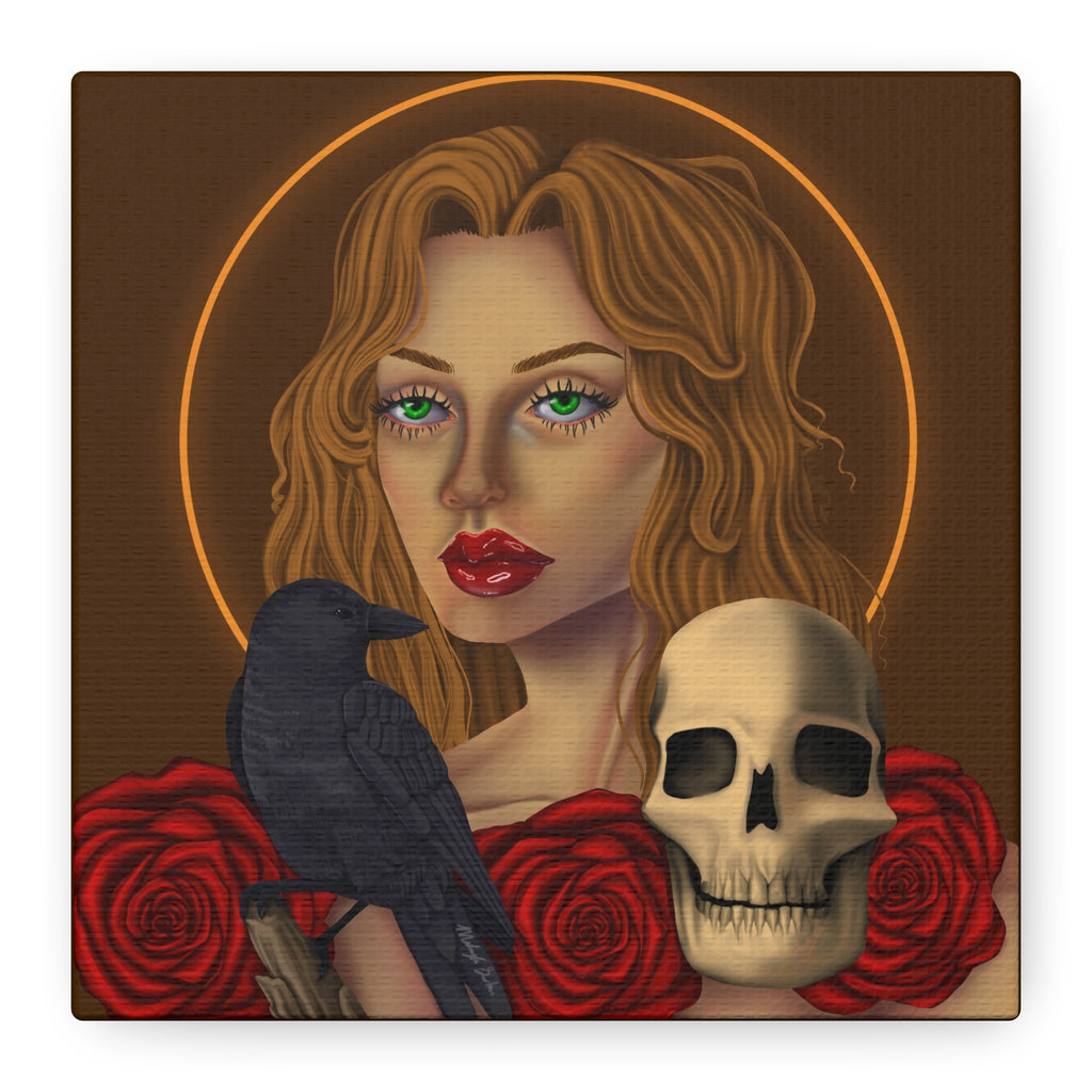 Vintage Skull & Roses Dark Portrait Canvas Print