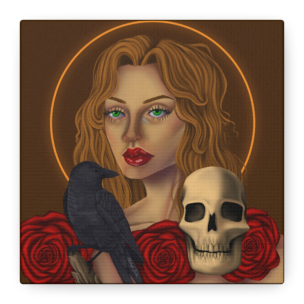 Vintage Skull & Roses Dark Portrait Canvas Print
