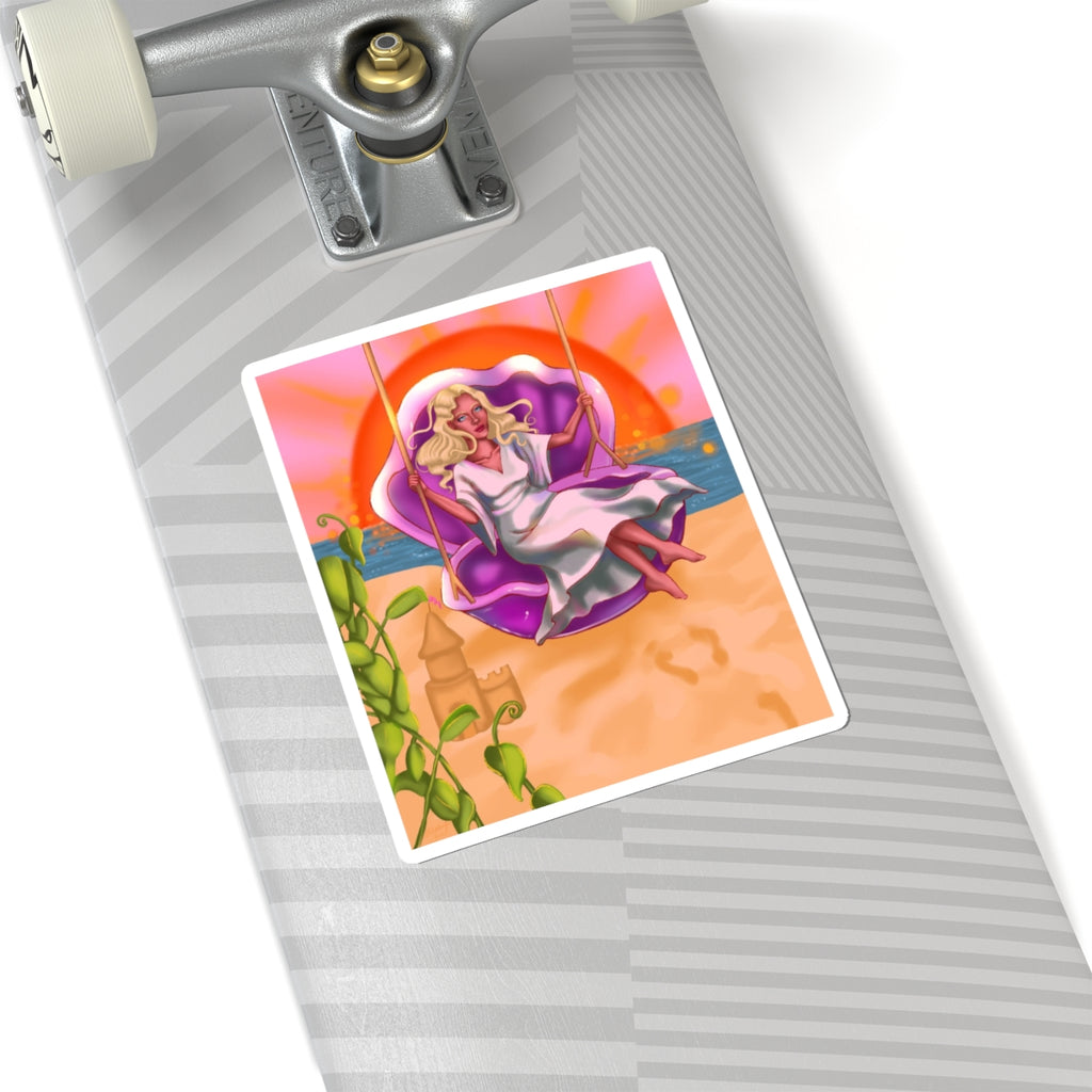 Beach Sunset Shell Girl Kiss-Cut Sticker