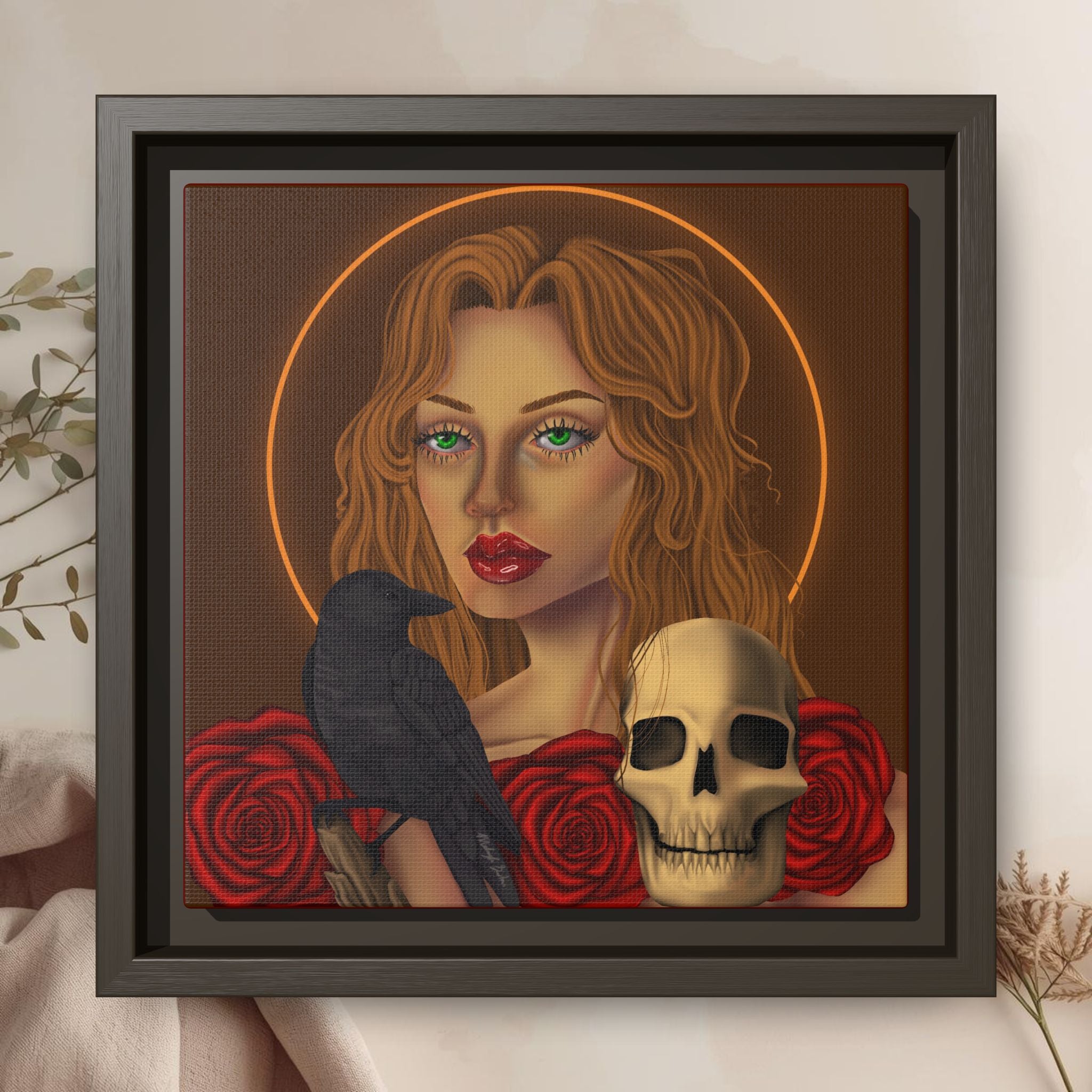 Woman, Skull, Crow Canvas Art Print
