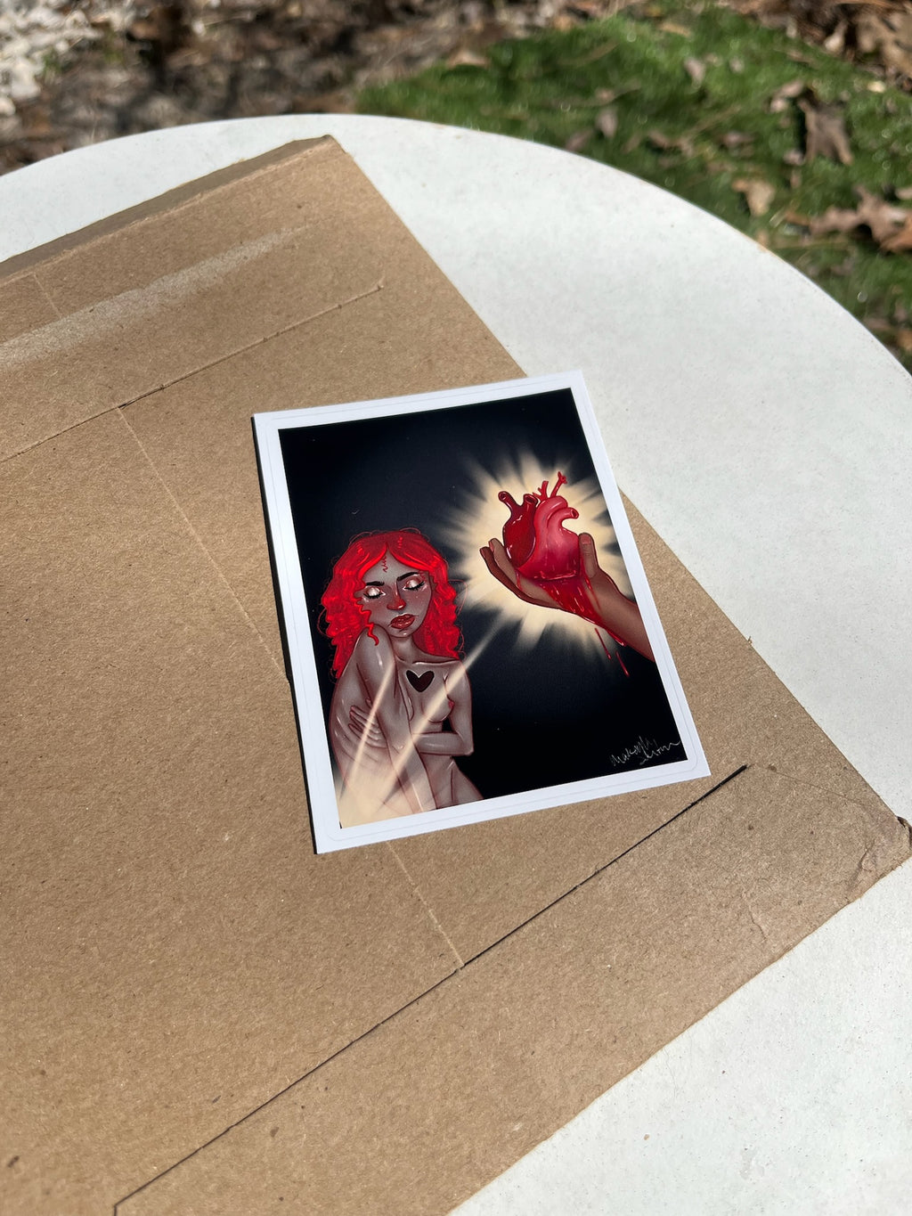 Gothic Red-Haired Heart In Hand Kiss-Cut Sticker