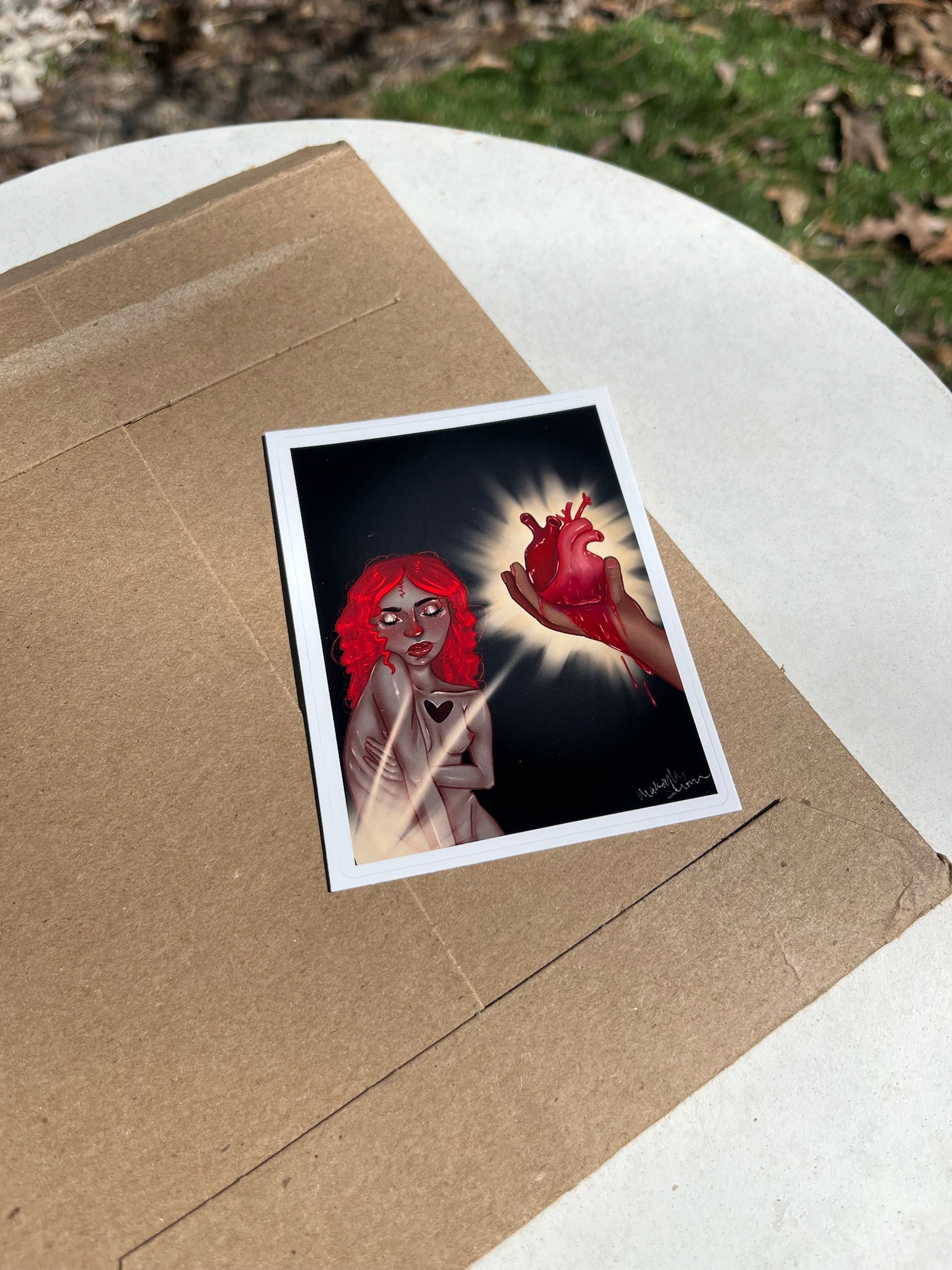 Gothic Red-Haired Heart In Hand Kiss-Cut Sticker