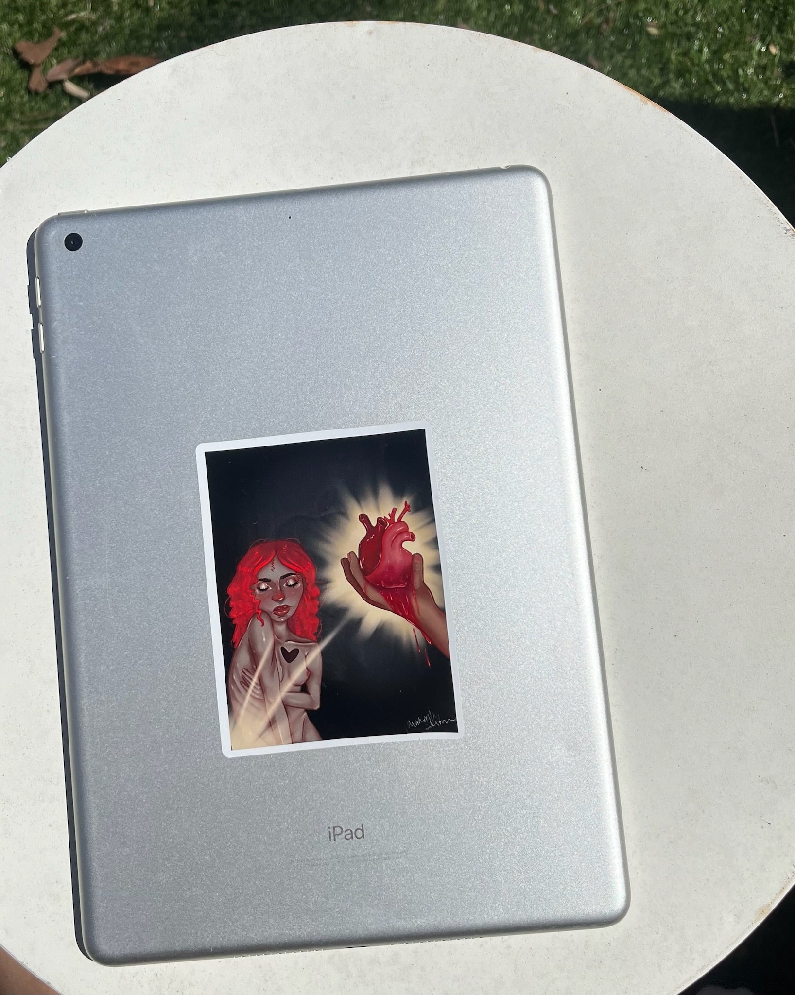 Gothic Red-Haired Heart In Hand Kiss-Cut Sticker