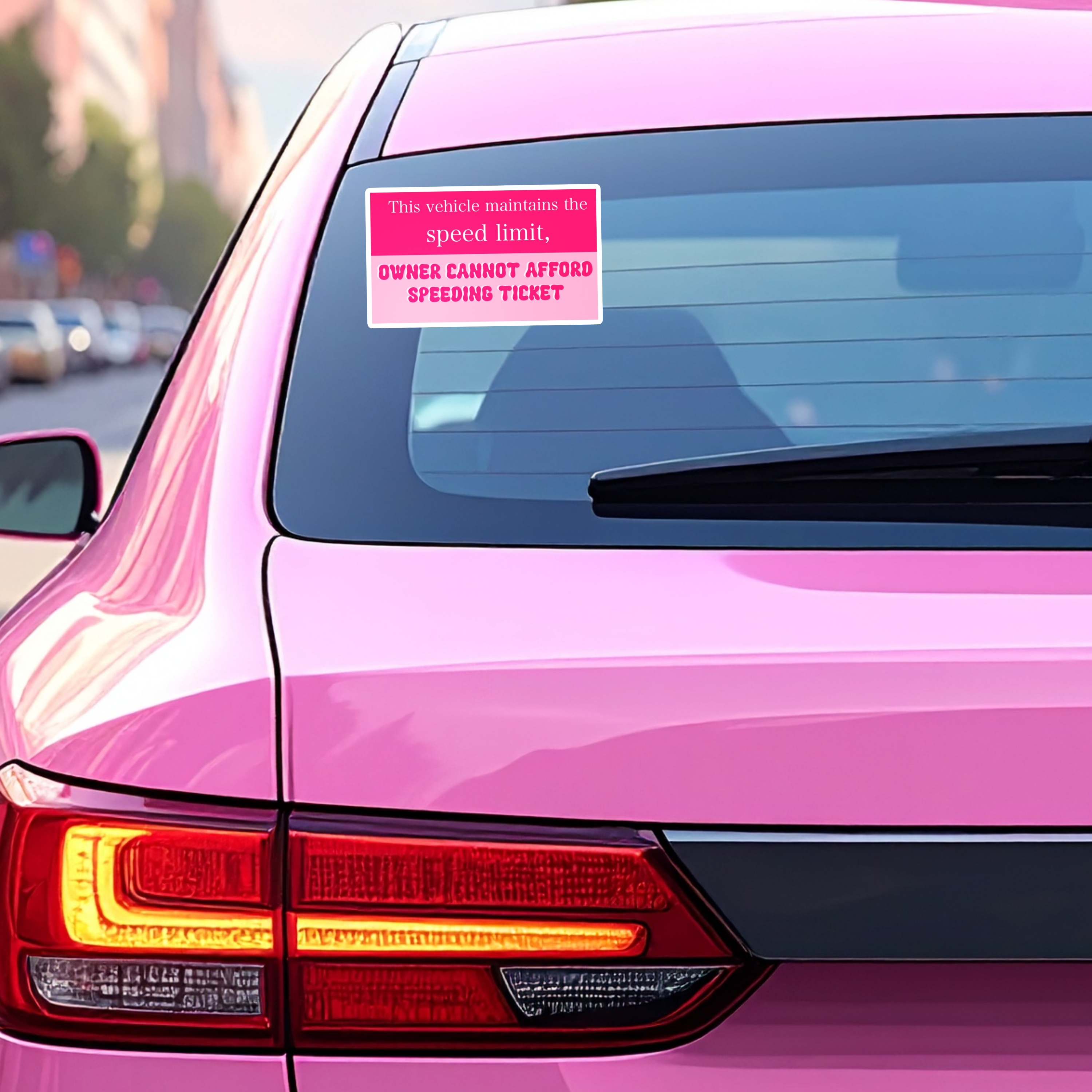 “This vehicle maintains the speed limit; owner cannot afford speeding ticket” Vinyl Bumper Sticker