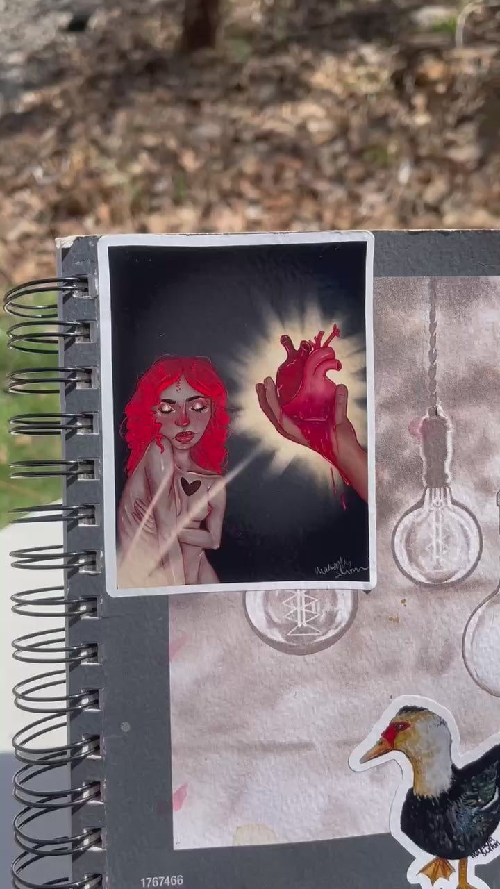 Gothic Red-Haired Heart In Hand Kiss-Cut Sticker